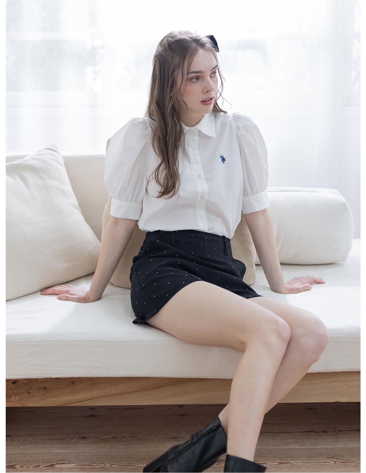 U.S. POLO ASSN. パフスリーブ半袖シャツブラウス clear