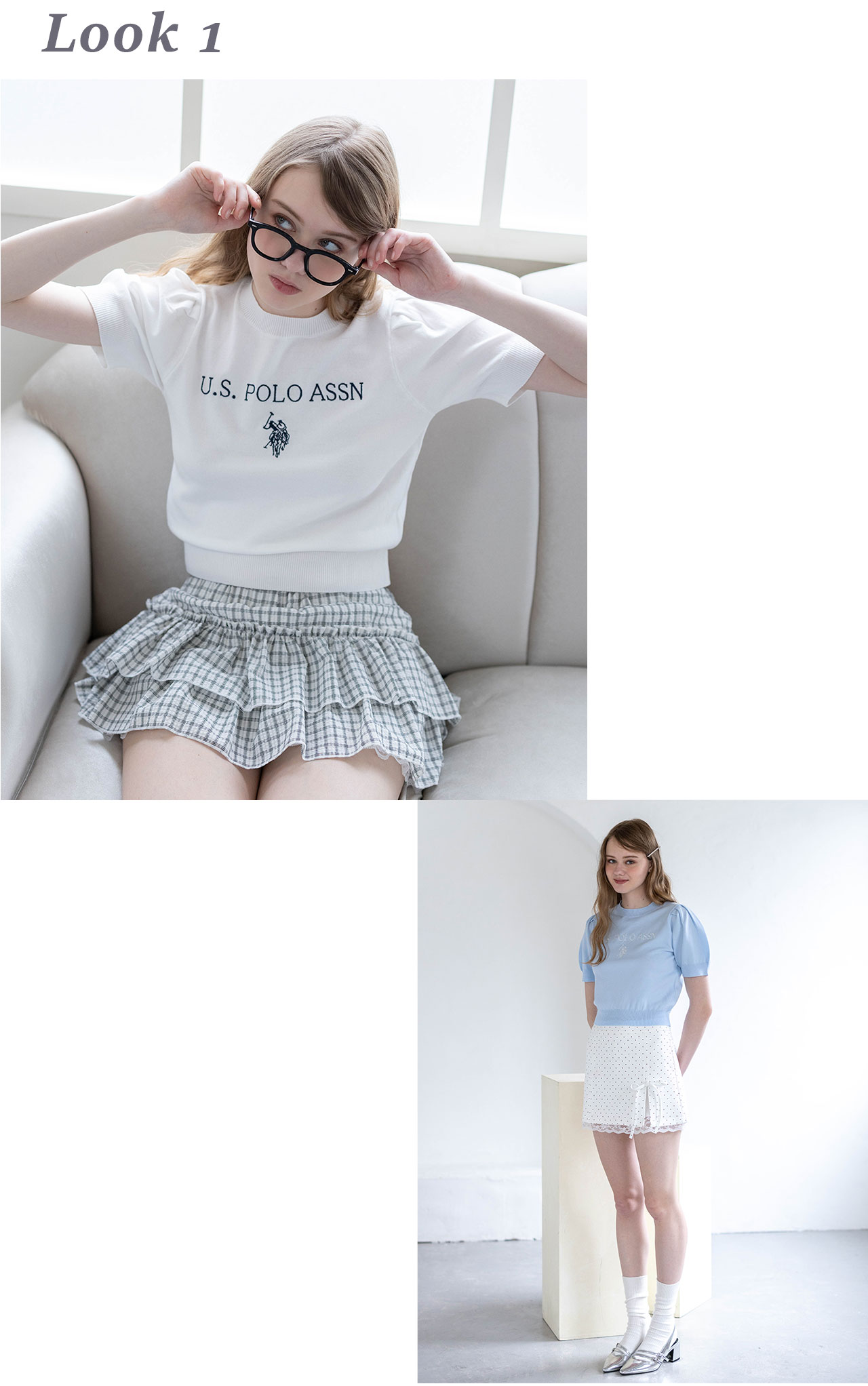 U.S. POLO ASSN. U.S. POLO ASSN. ロゴ刺繍半袖ニットトップス clear