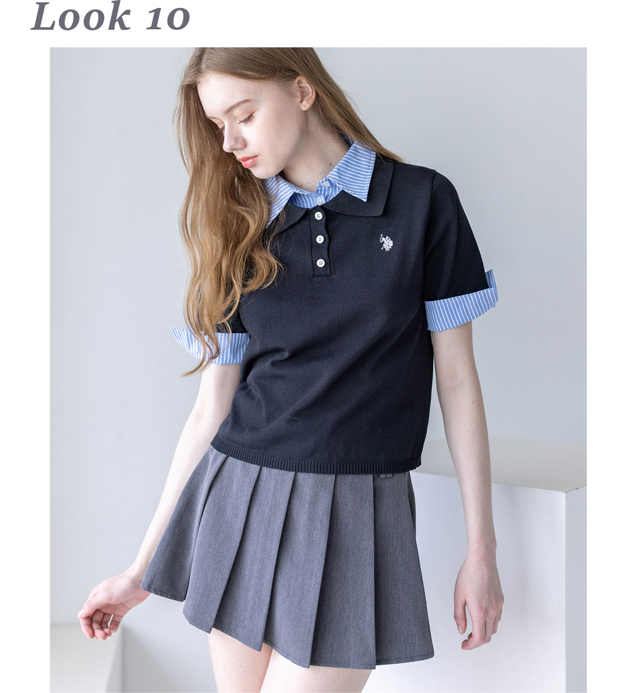 clear U.S. POLO ASSN. 布帛ドッキングダブルカラーニットトップス