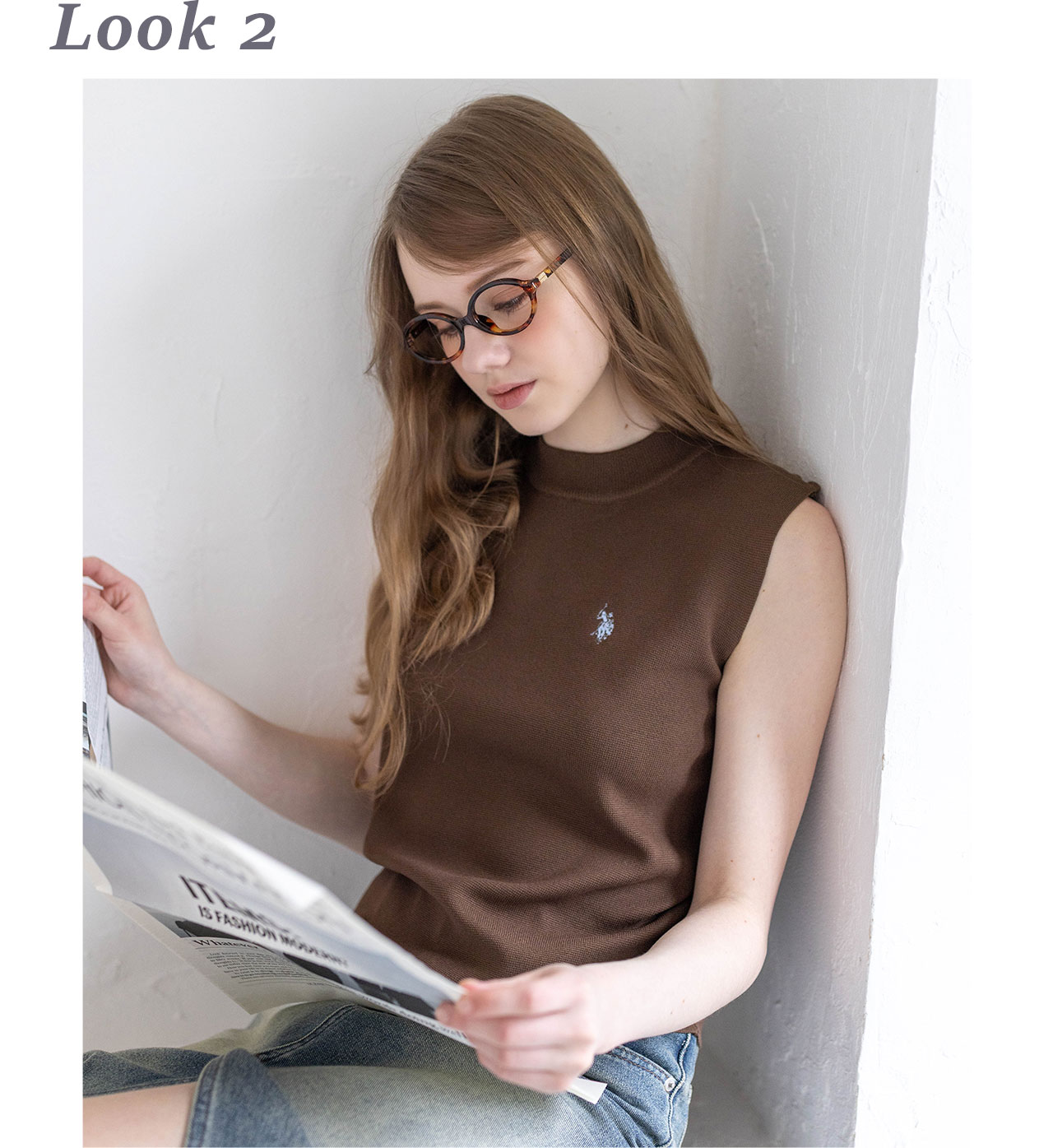 U.S. POLO ASSN. ミラノリブノースリーブニットトップス clear