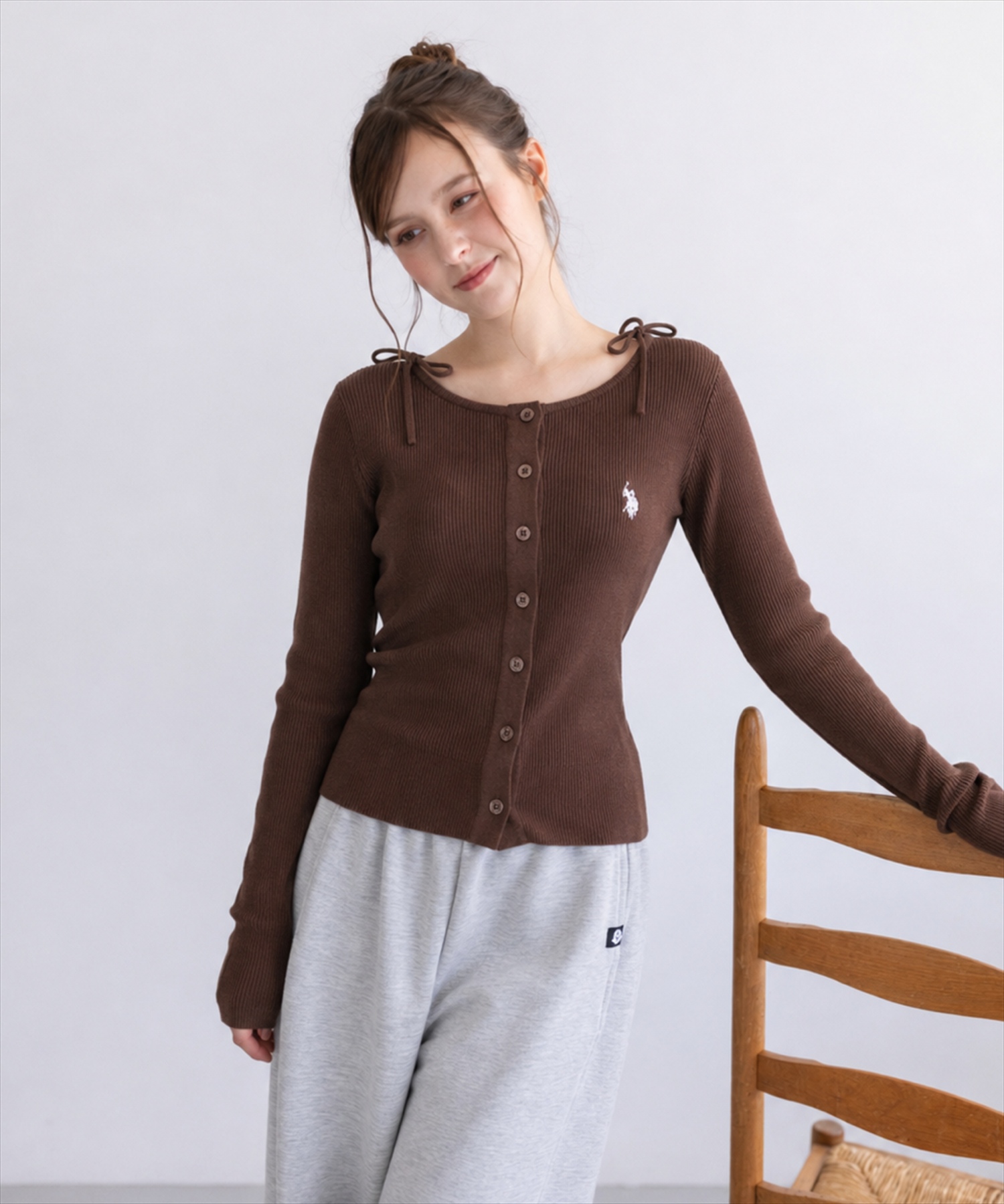 U.S. POLO ASSN. 肩リボンニットトップス