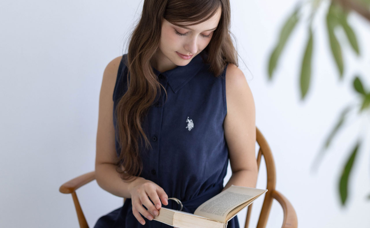 U.S. POLO ASSN. ウエストベルトノースリーブロングワンピース