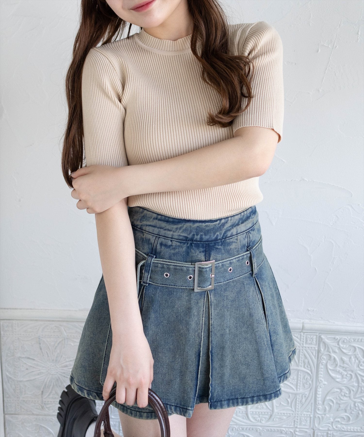 未使用品★kalinka★ニットトップス★8y clear≪新色追加≫5分袖ハイネックニットトップス[CL8105