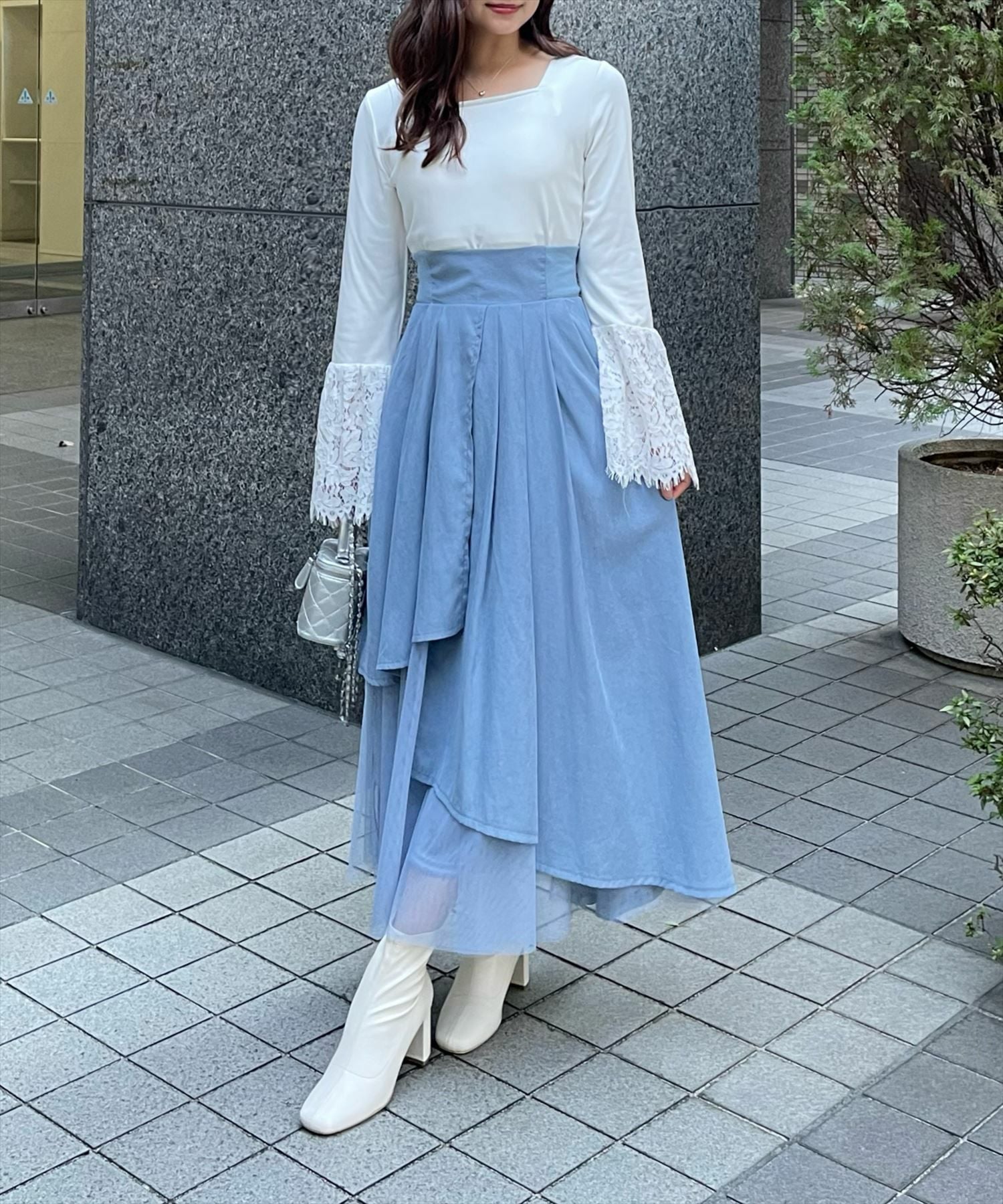 clear 無地柄アソートチュールドッキングアシンメトリースカート