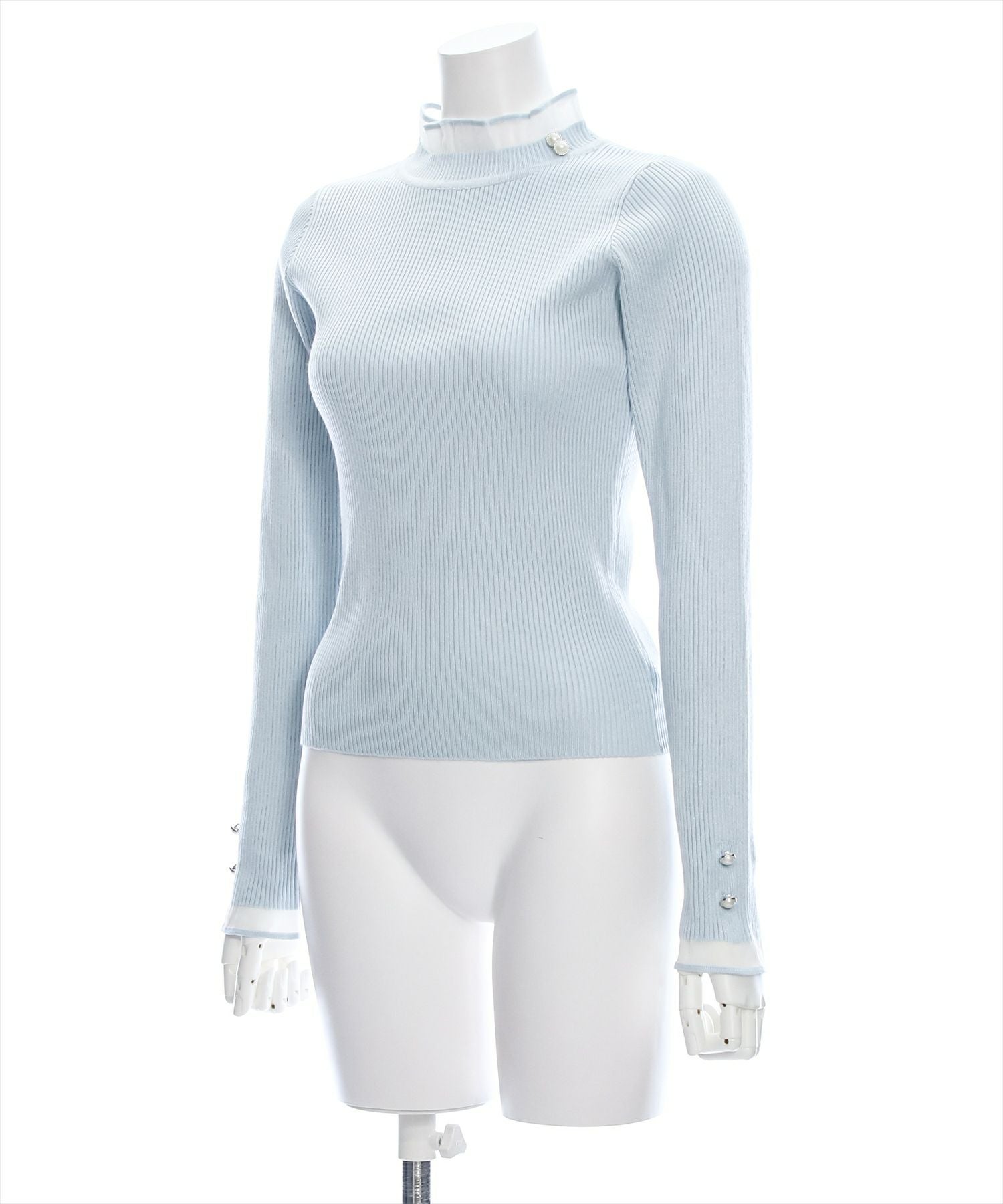 clear シアーフリルネック長袖ニットトップス[CL8385] | レディース