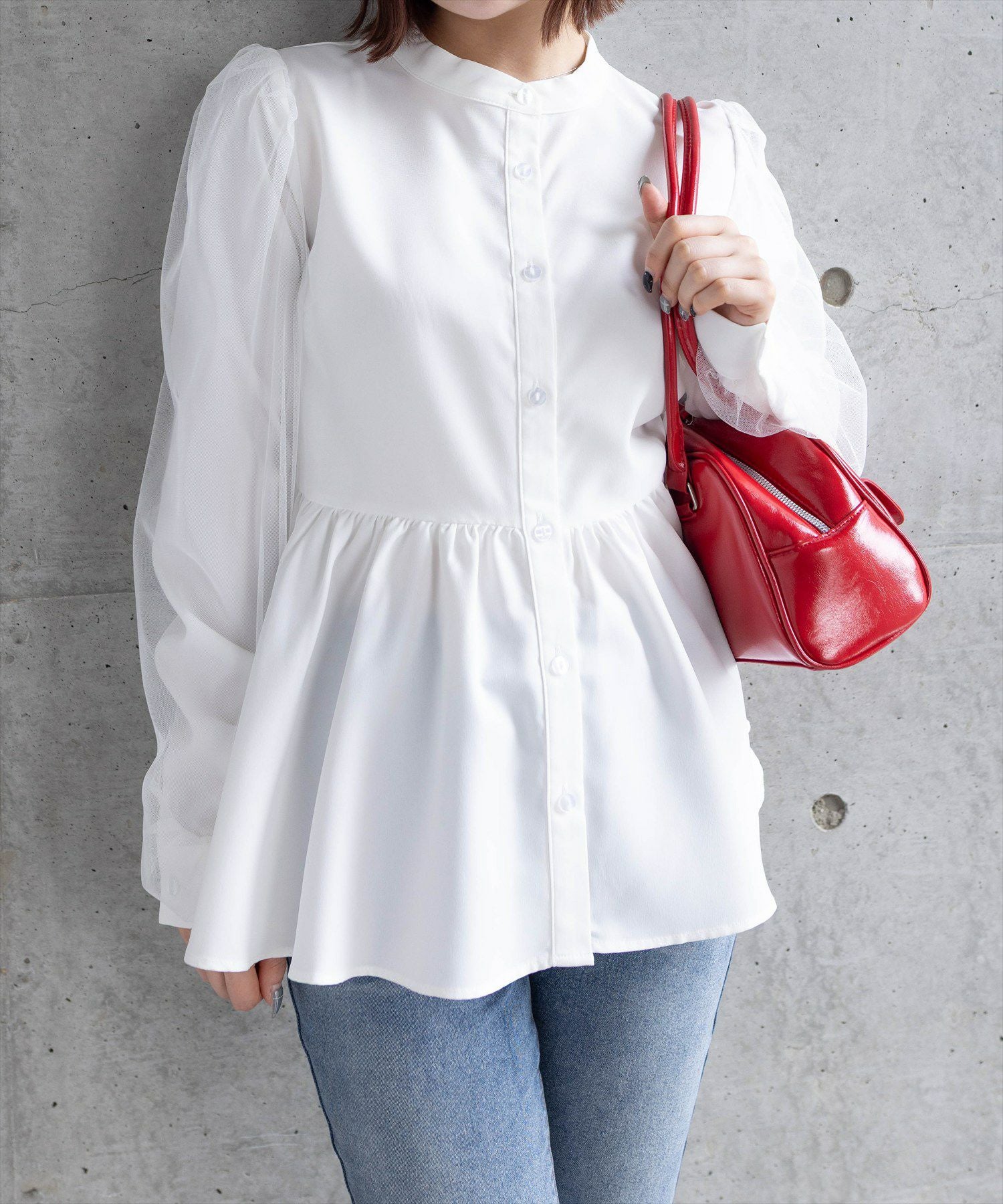 clear 長袖チュールドッキングペプラムブラウス[CL8756] | レディース