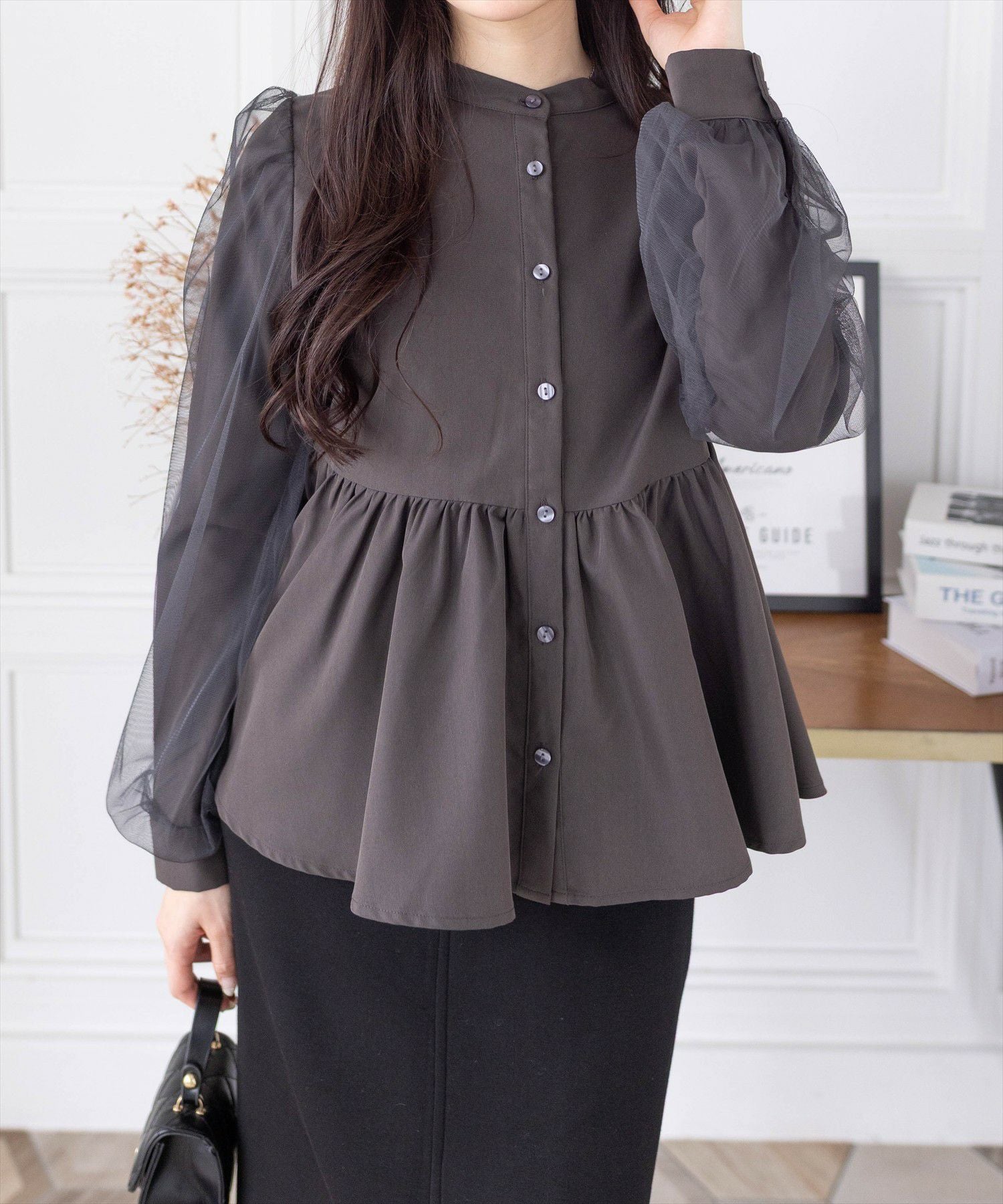 clear 長袖チュールドッキングペプラムブラウス[CL8756] | レディース