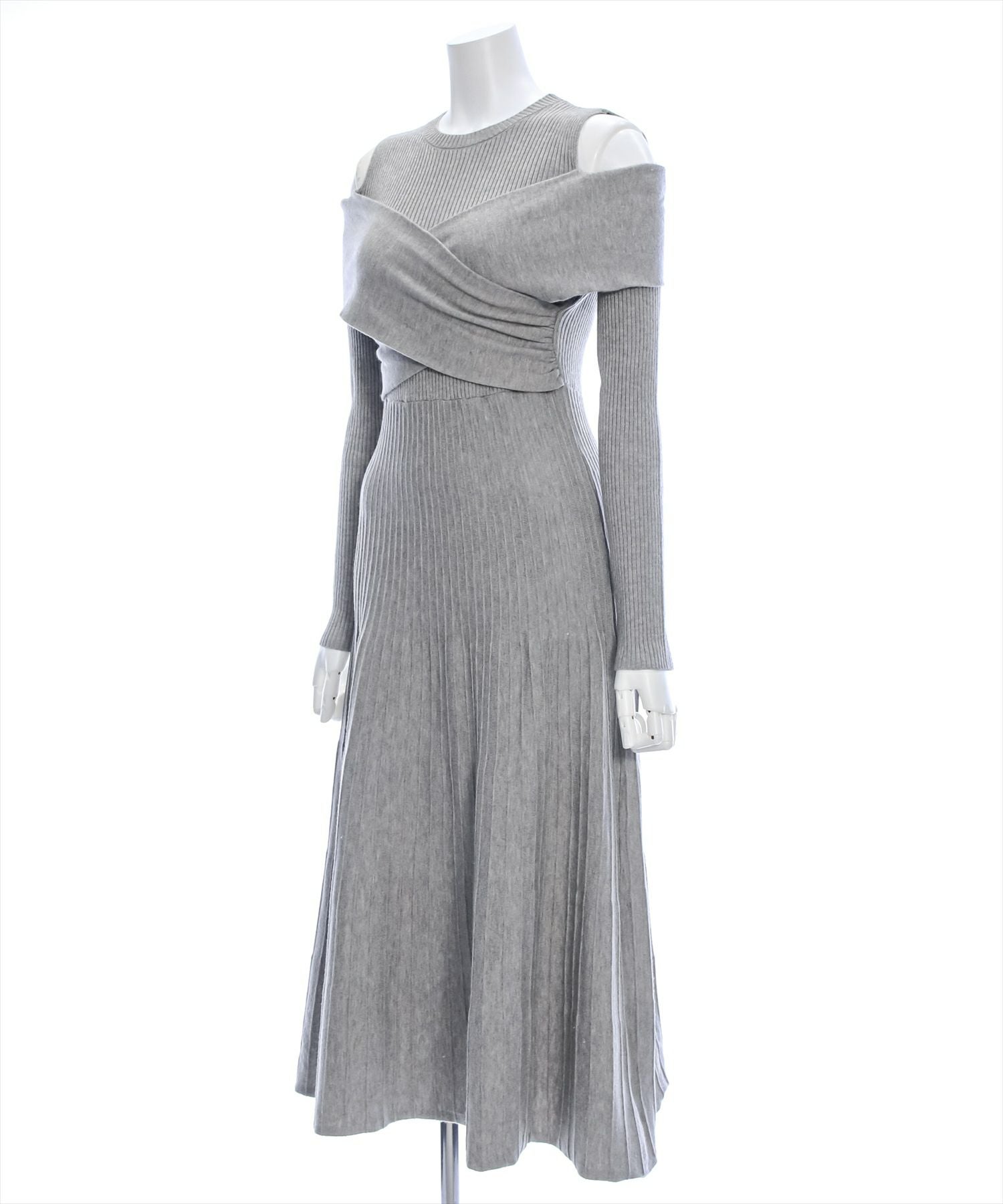 clear オープンショルダーフレアロングニットワンピース[CL8820