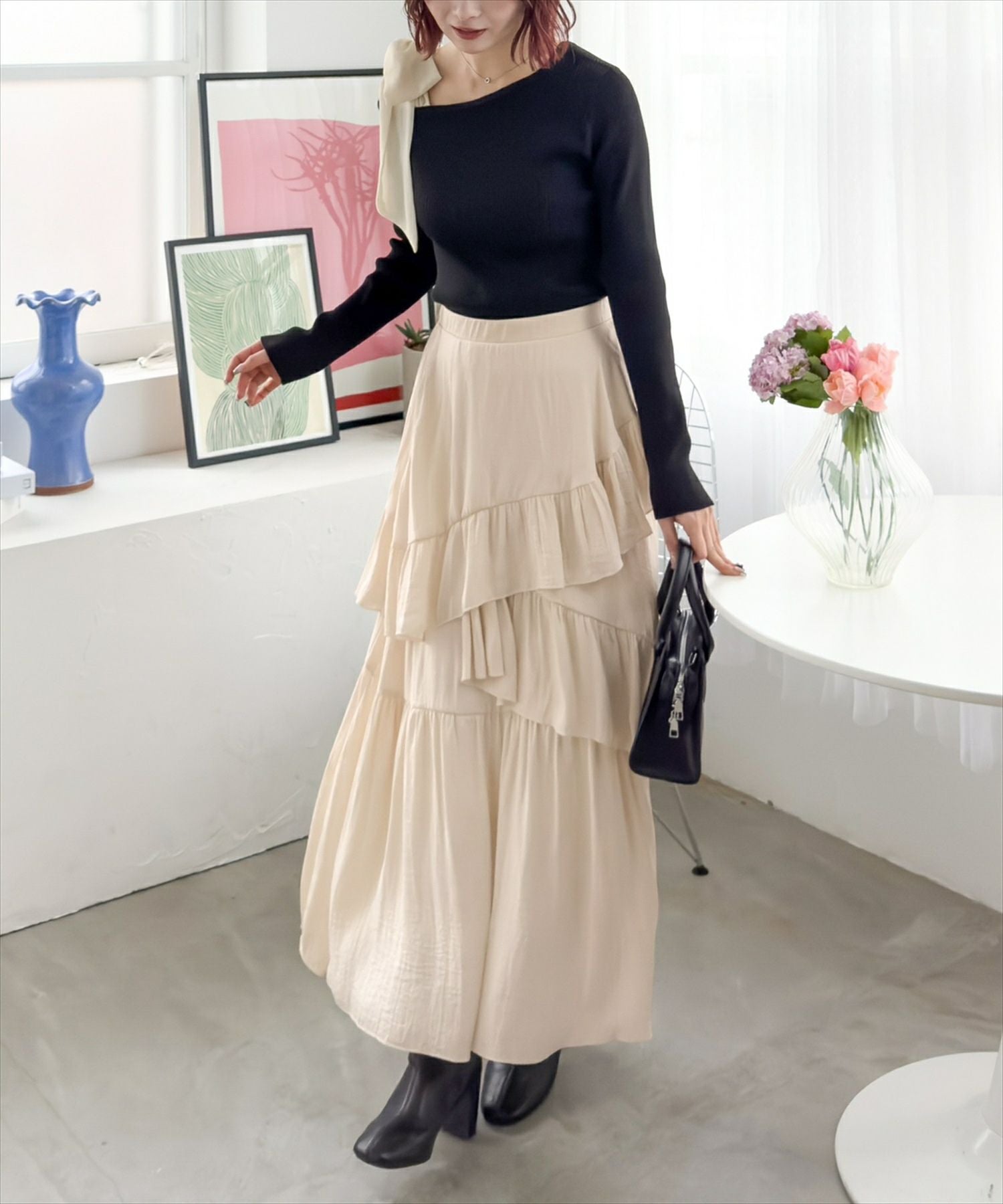 【DRESSLAVE】ロングスカート、クリーム色 DRESSLAVE（ドレスレイブ） スカート shirring tiered gom long skirt