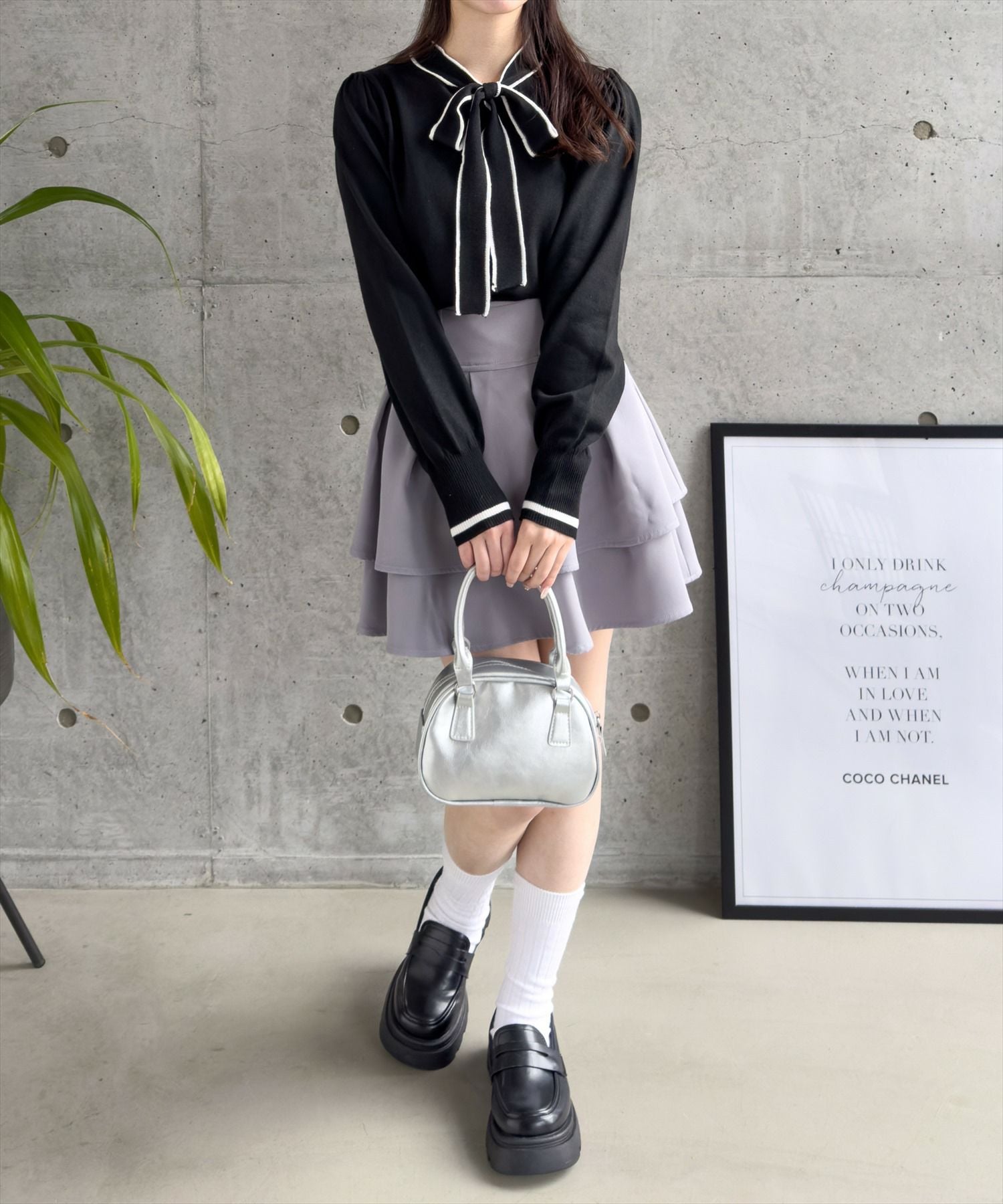 CLEAR BASIC 配色ボウタイニットトップス[CL8978] | レディース