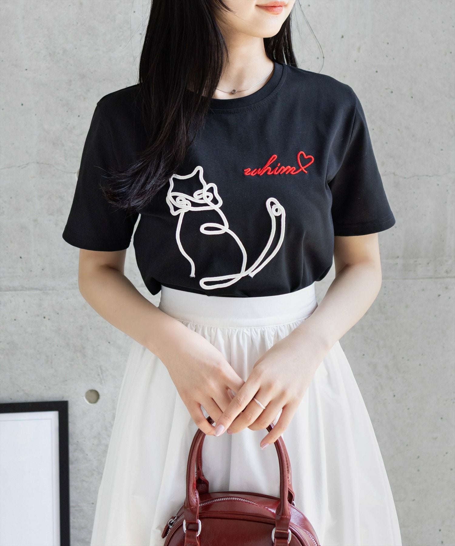 CLEAR BASIC コード刺繍猫Tシャツ[CL9152] | レディースファッション