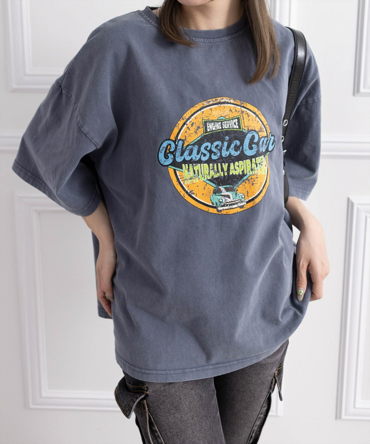 clear オーバーサイズケミカル加工レトロプリントTシャツ[CL9093