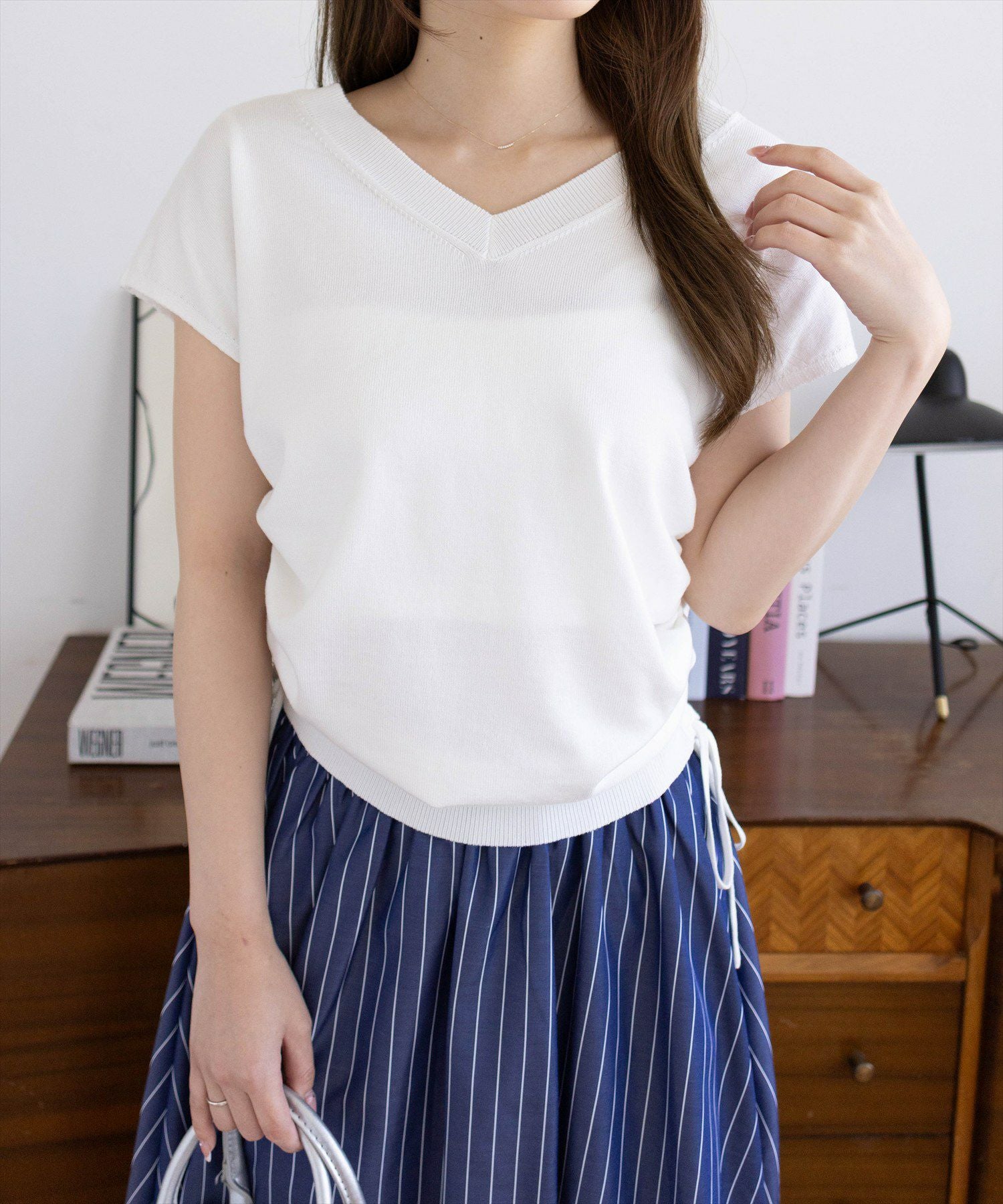 うさとの服　フレンチスリーブのトップス CLEAR BASIC 2wayフレンチスリーブサイドドロストニットトップス