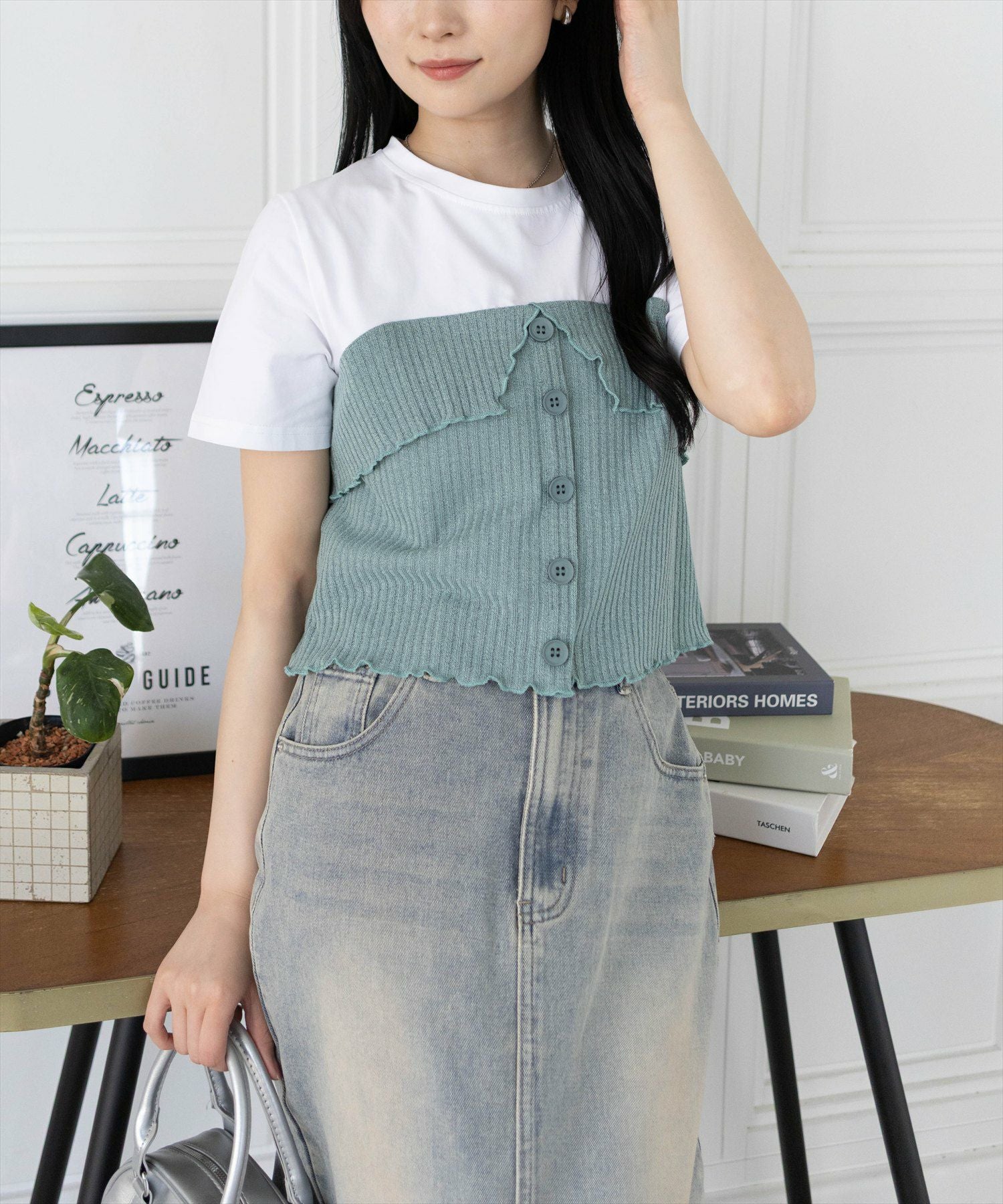 【極美品】2024SS ドッキングTシャツ Sサイズ clear ニットドッキング半袖Tシャツ[CL9273] | レディース