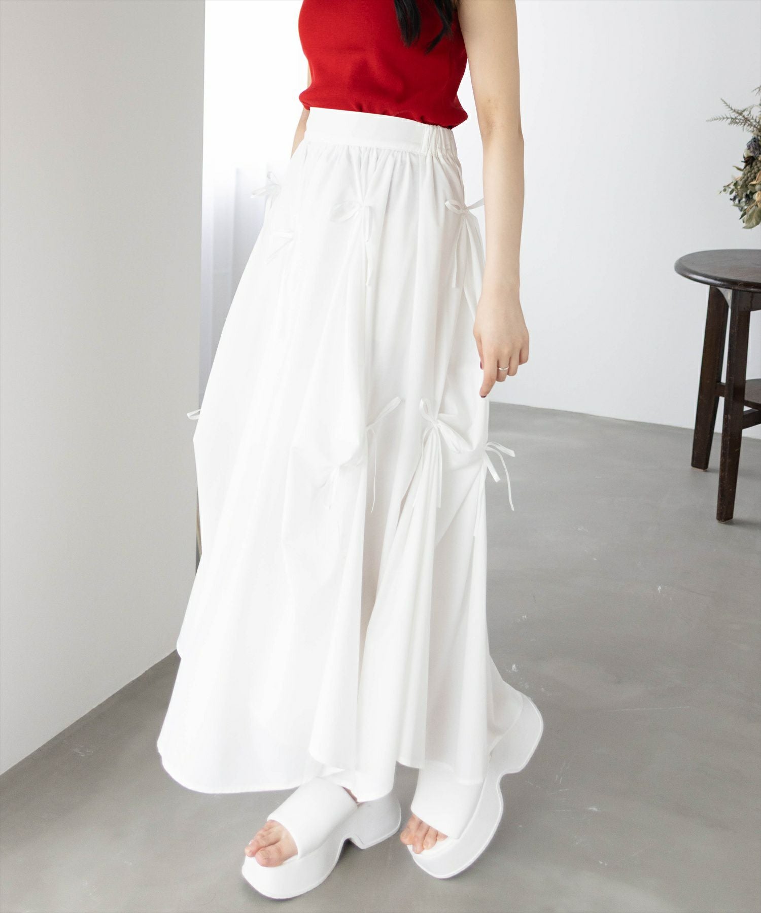 clear タックリボンコットンスカート[CL9296] | レディース