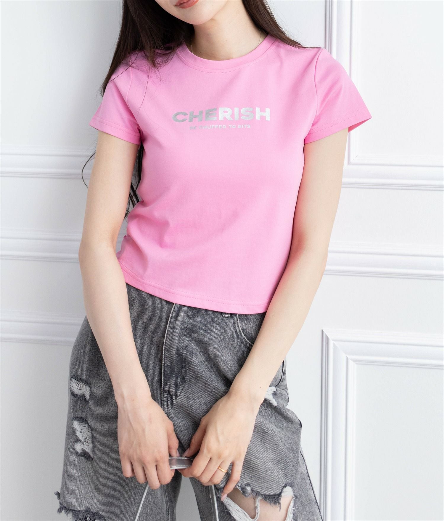 BLUMARINE ブルマリン ピンク ラインストーン ラメ ロゴ Tシャツ clear ラメプリントTシャツ[CL9326] | レディースファッション通販