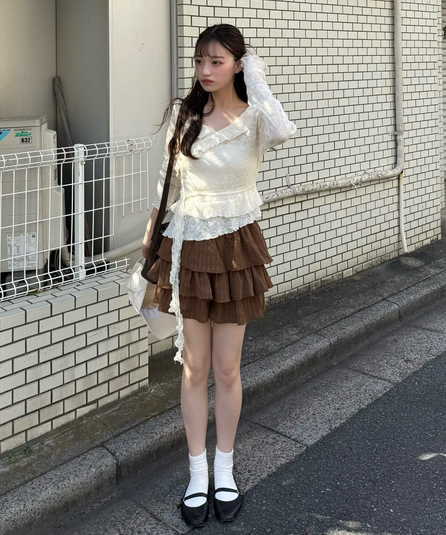 CLEAR BASIC カシュクール風メロウフリルニットトップス[CL9340