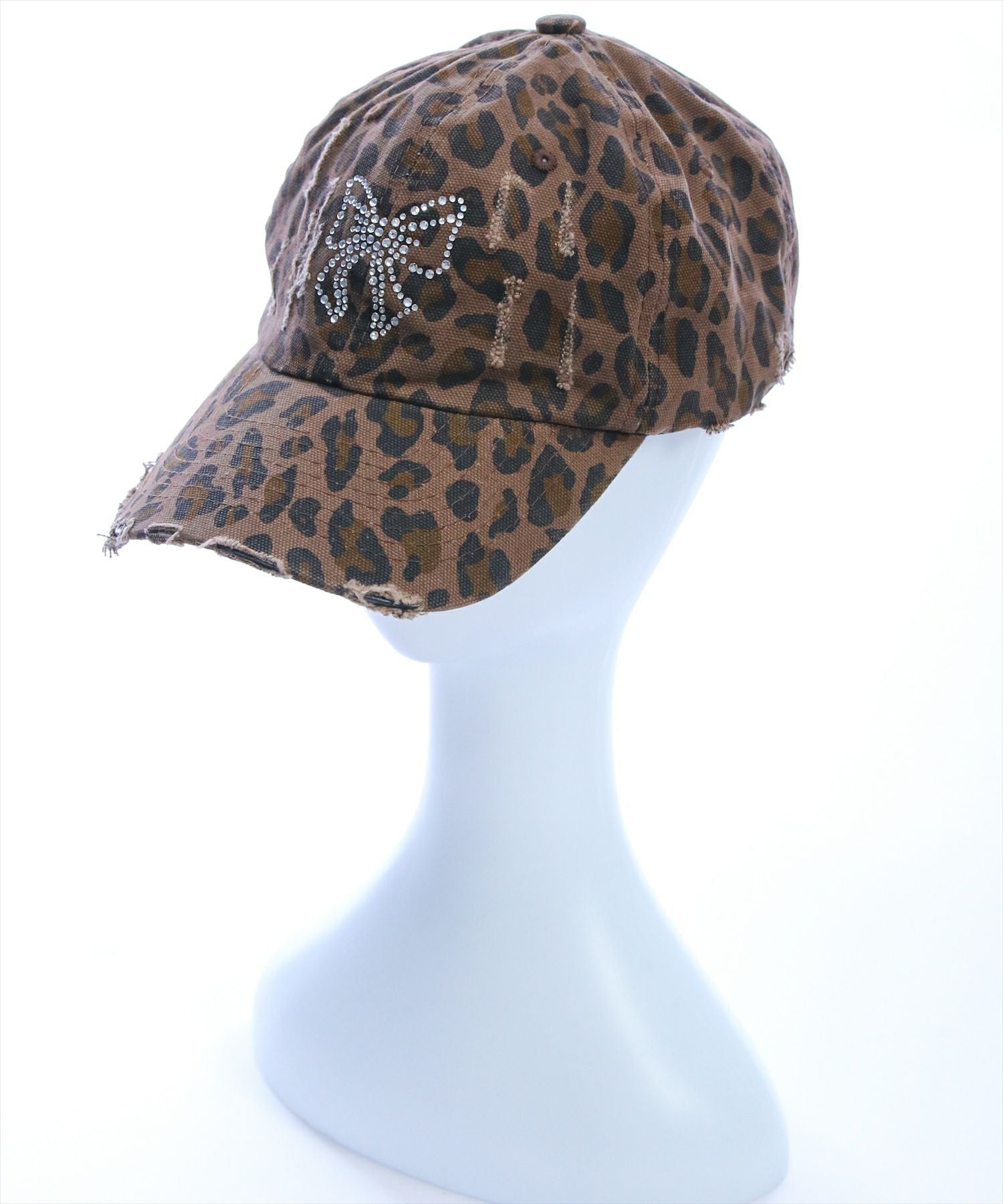 clear≪再入荷≫ラインストーンヒョウ柄ダメージキャップ[ZA0043