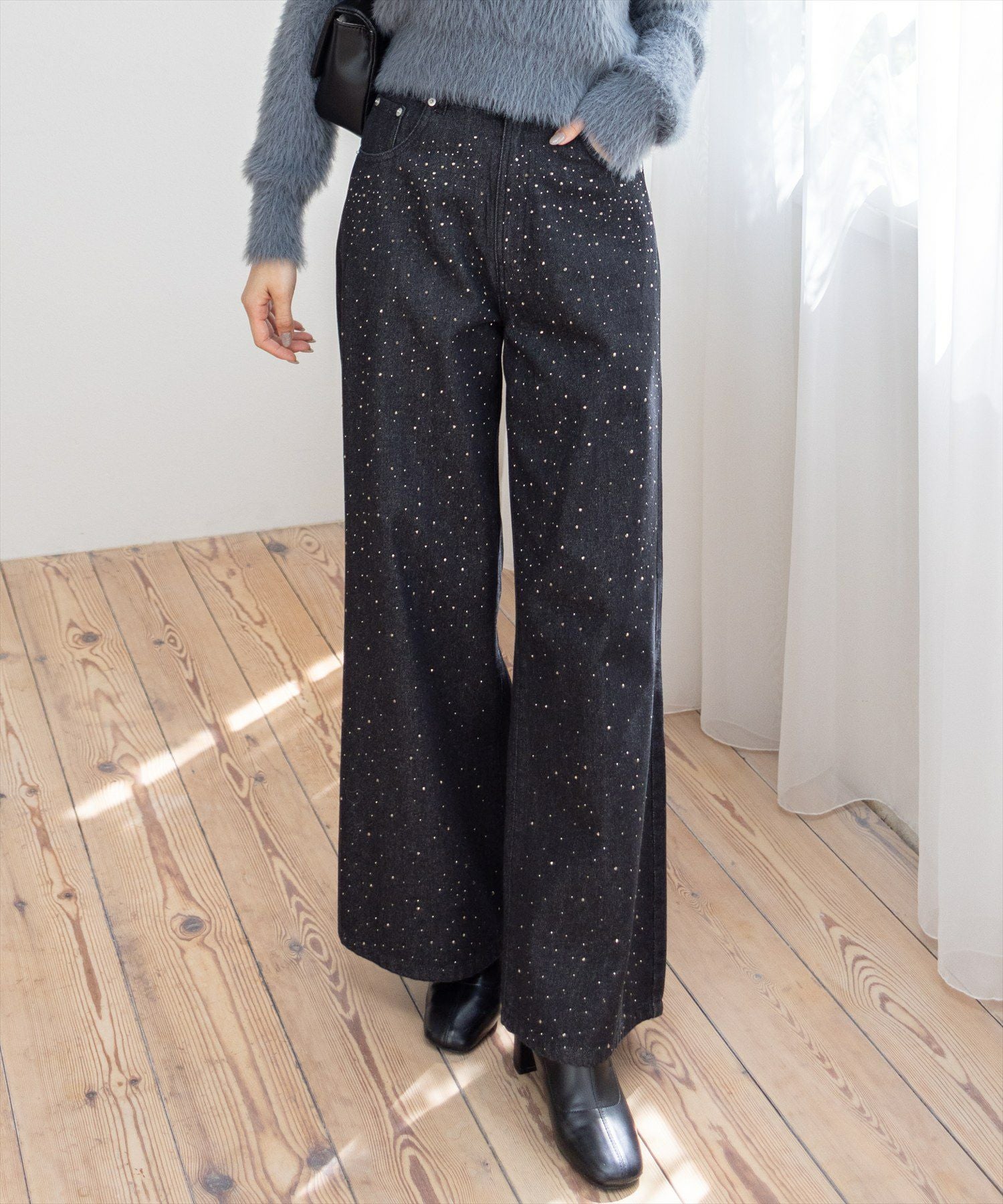 clear≪再入荷≫ラインストーンワイドデニムパンツ[CL8320