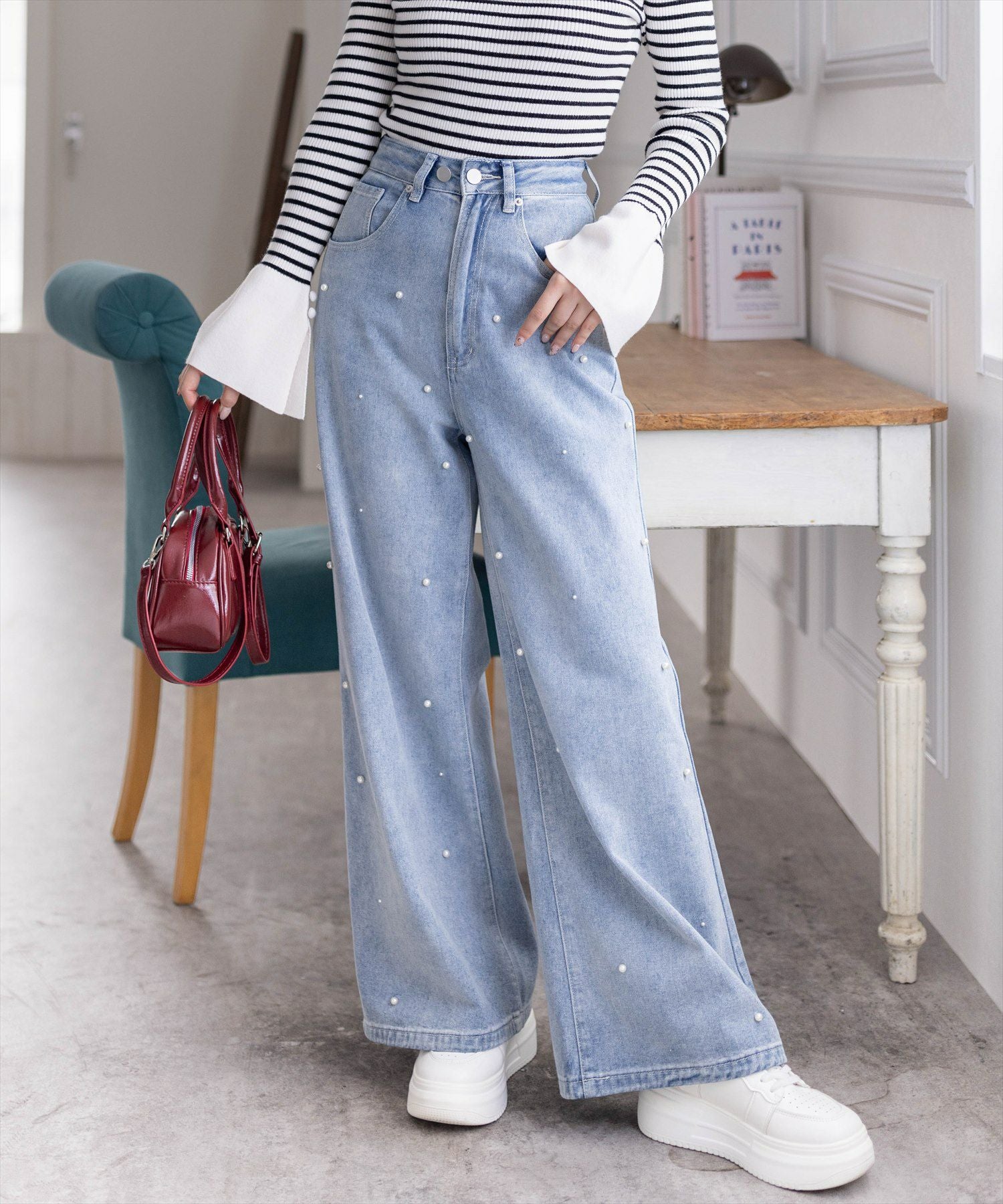 clear パールワイドデニムパンツ[CL8534] | レディースファッション