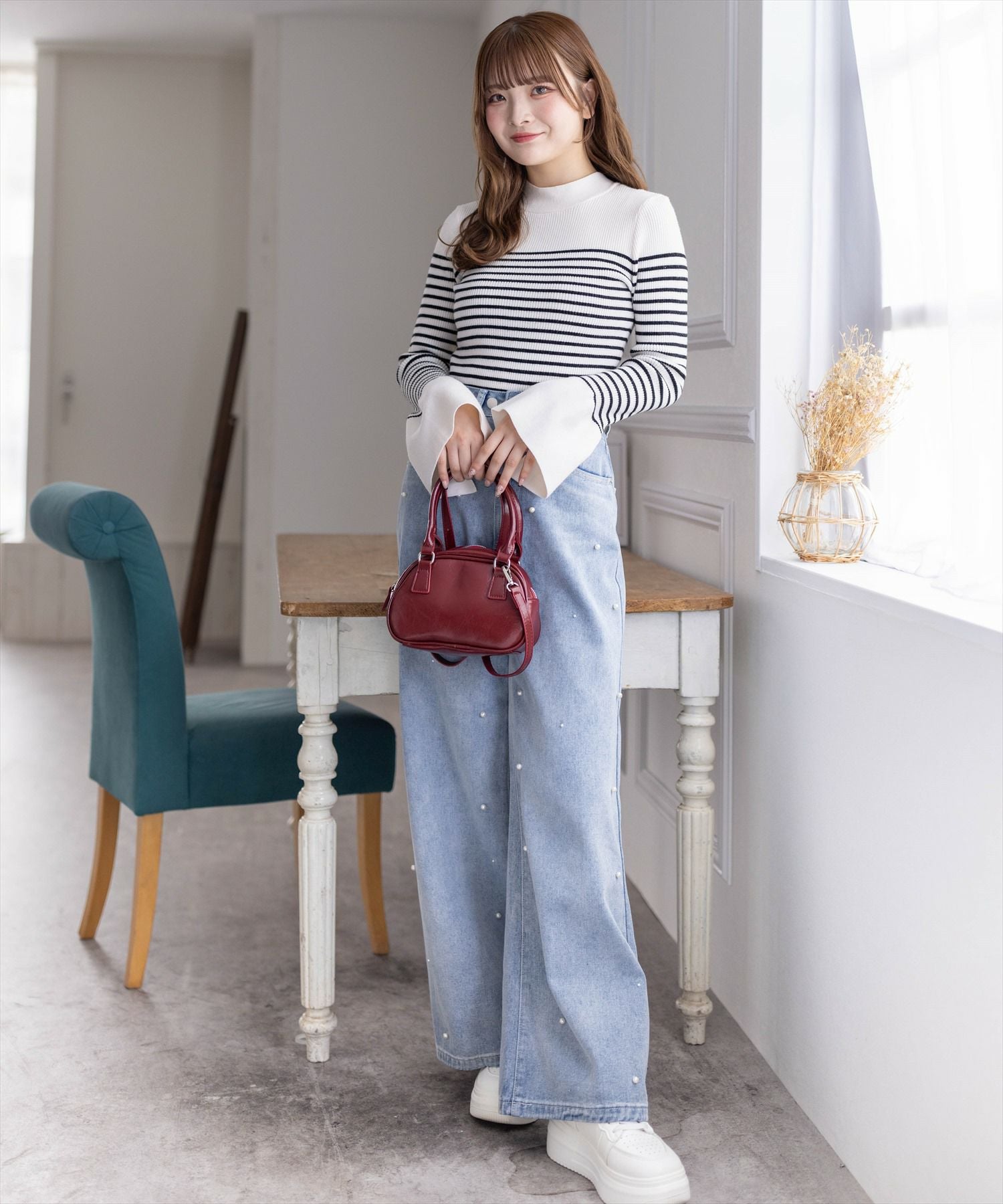 clear パールワイドデニムパンツ[CL8534] | レディースファッション