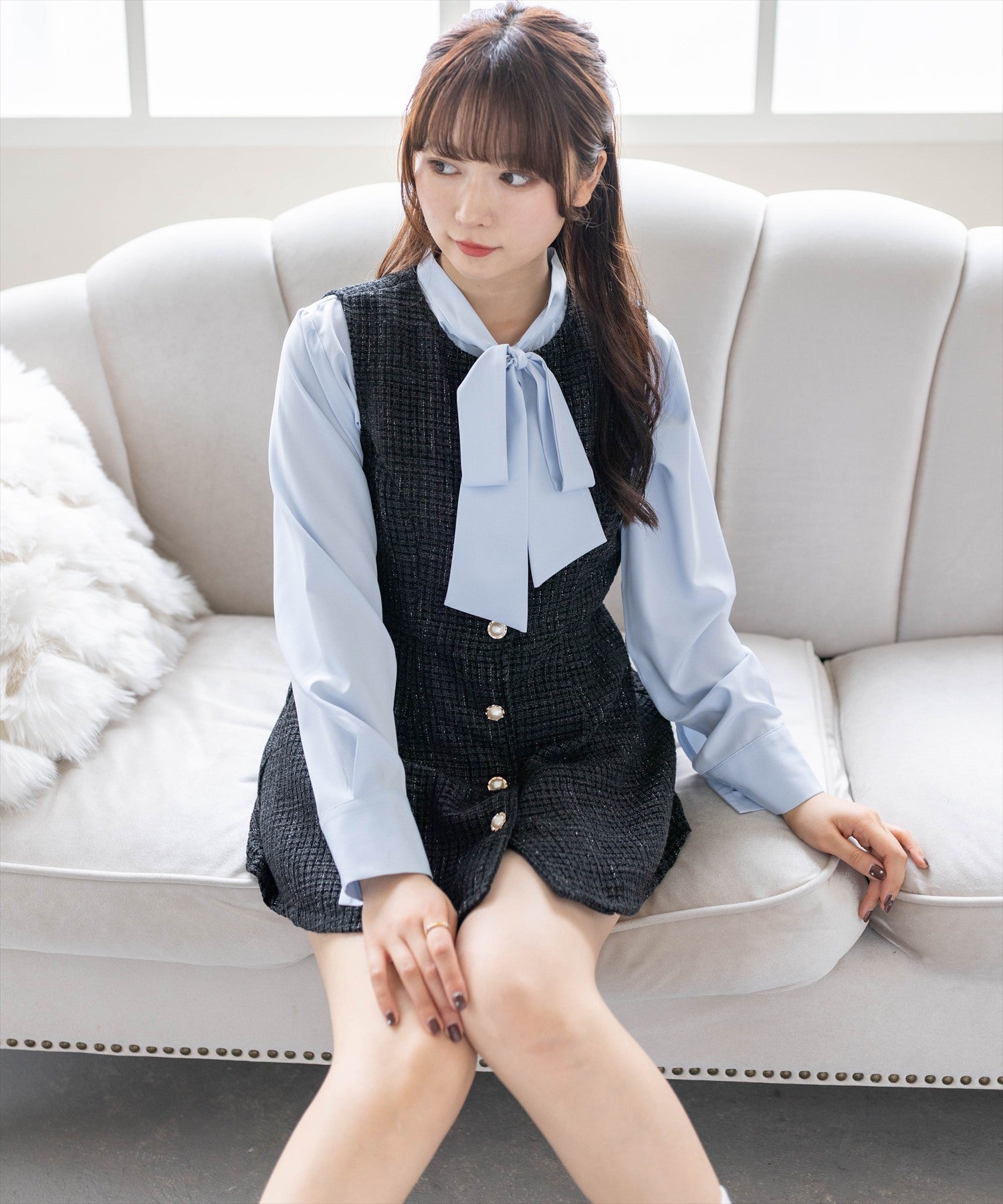 161cm/アイボリー着用