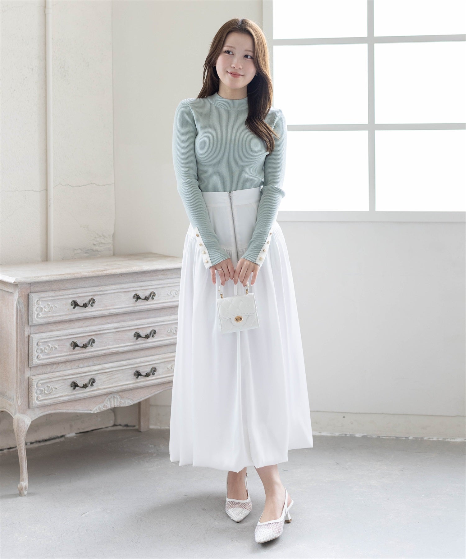 163cm/ミント着用