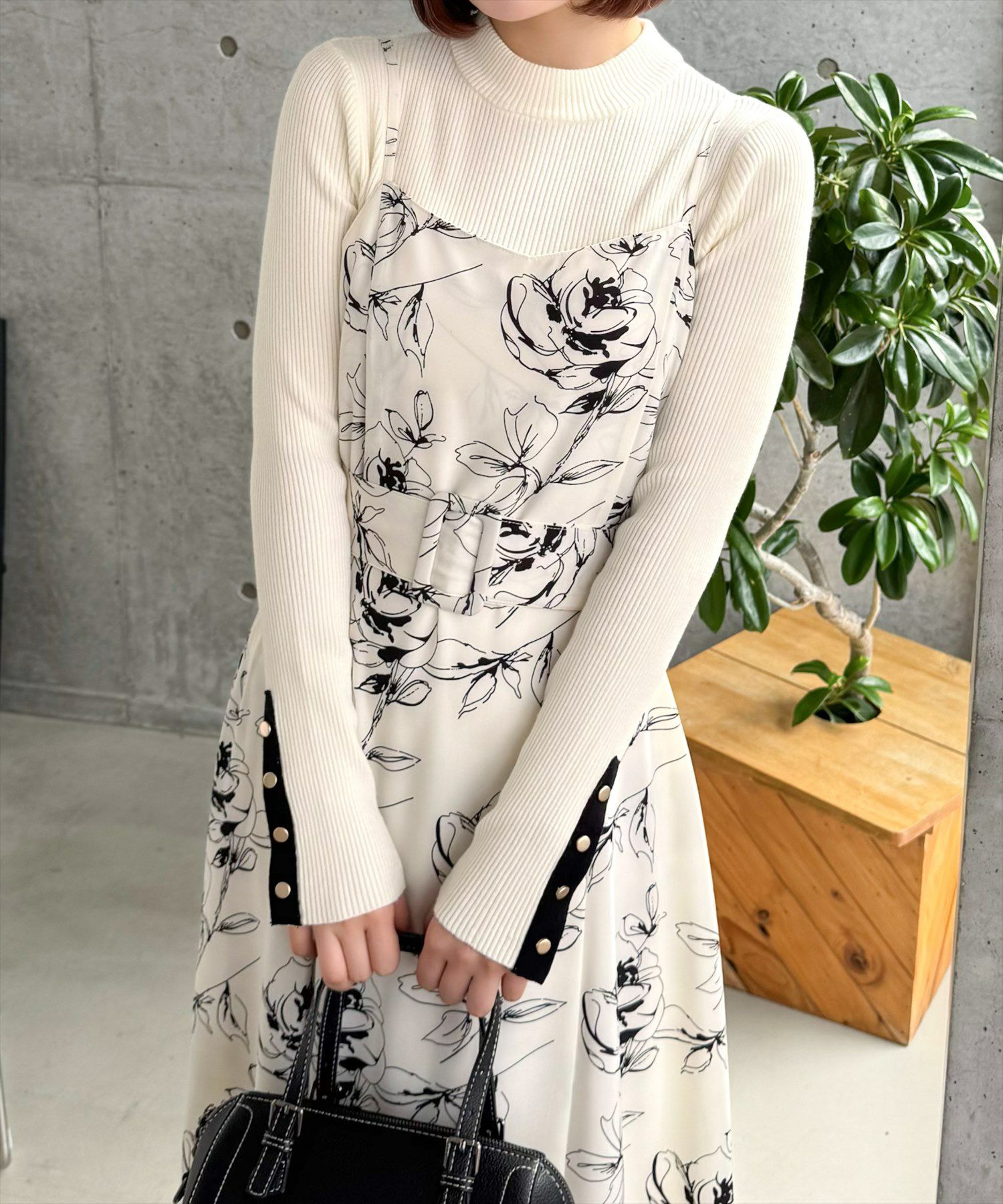 CLEAR BASIC≪再入荷≫袖配色ボタンリブニットトップス[CL8929