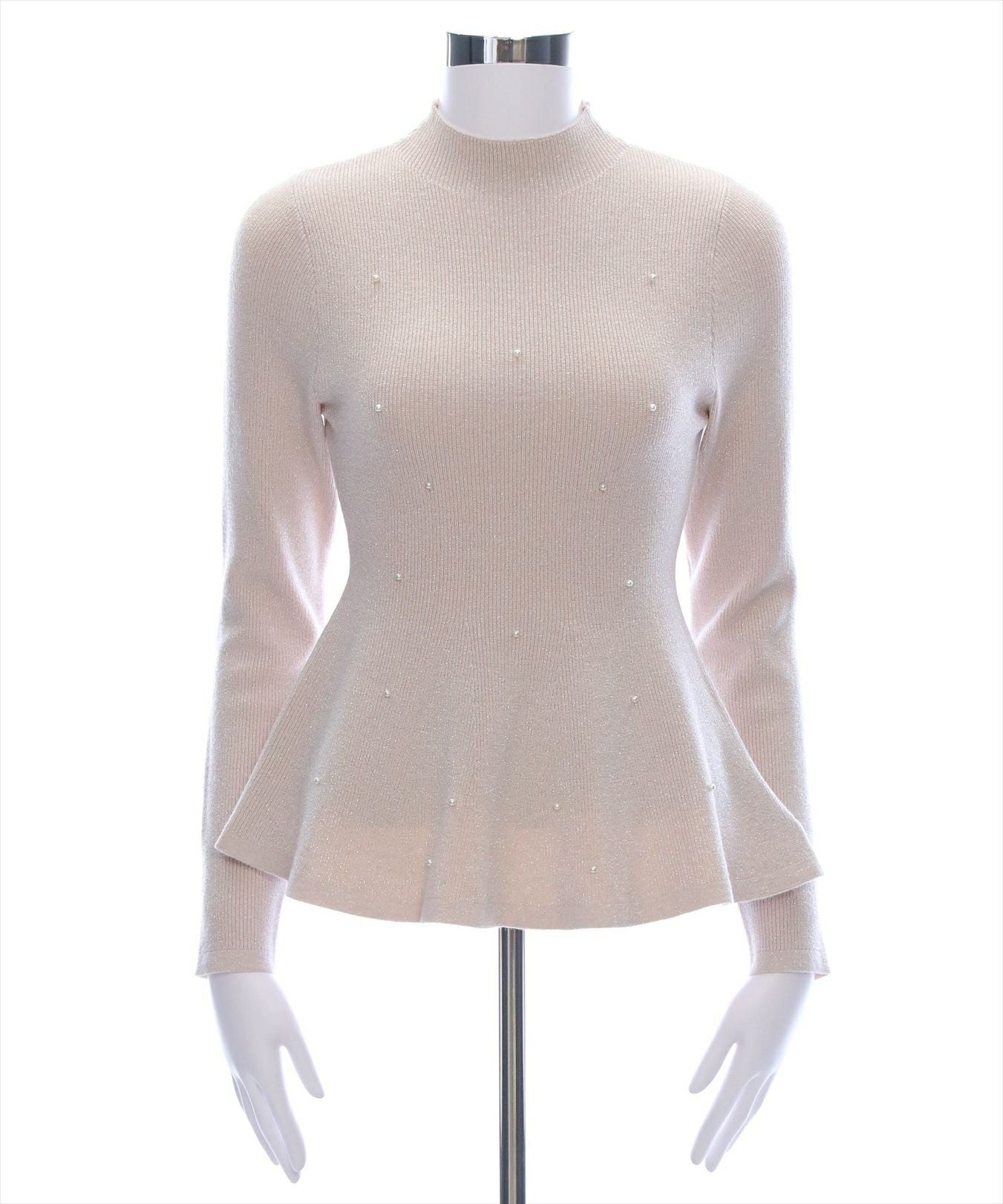 CLEAR BASIC パール付きペプラムニットトップス[CL8956] | レディース