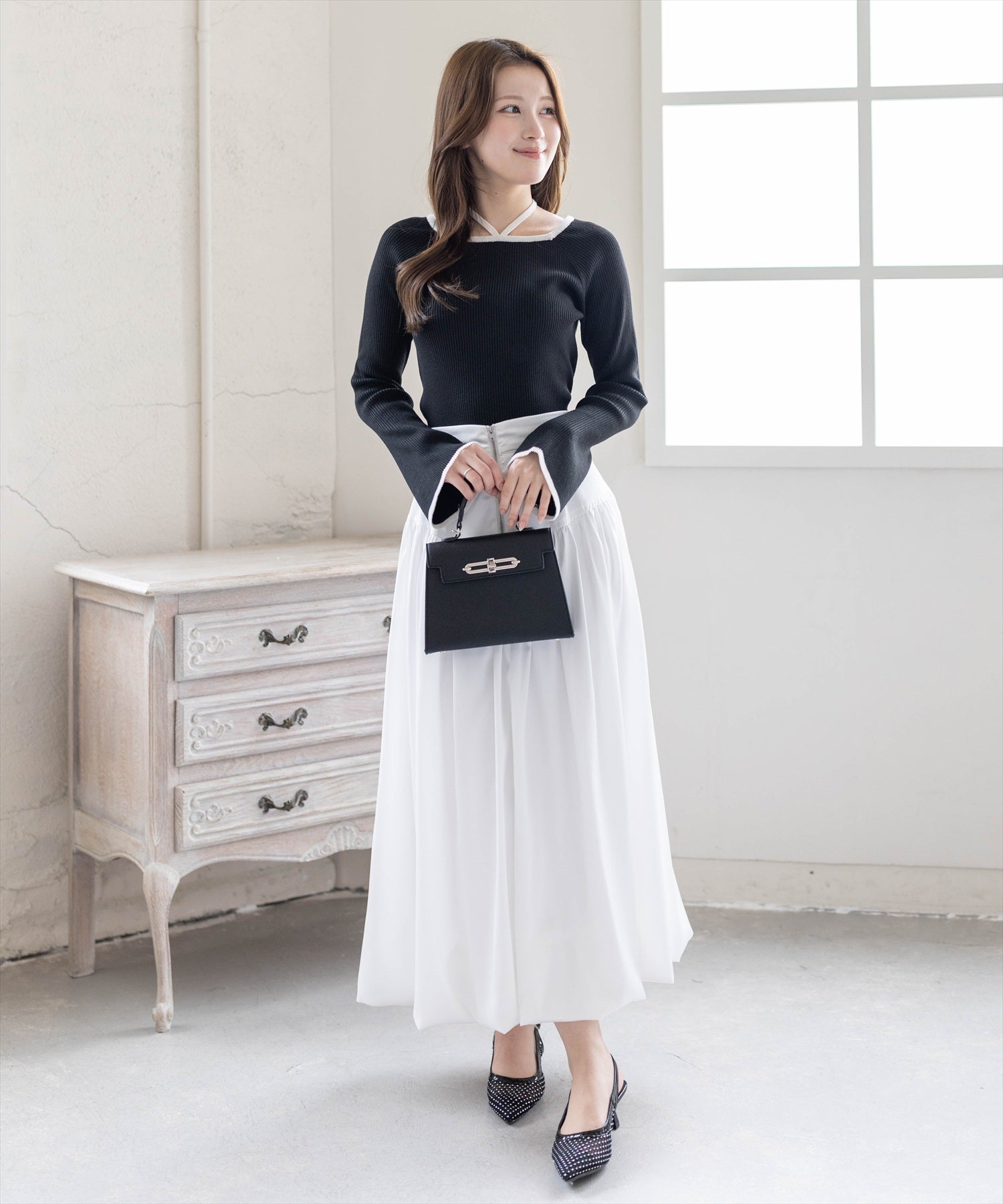 CLEAR BASIC≪再入荷≫バックリボン配色フレアスリーブニットトップス