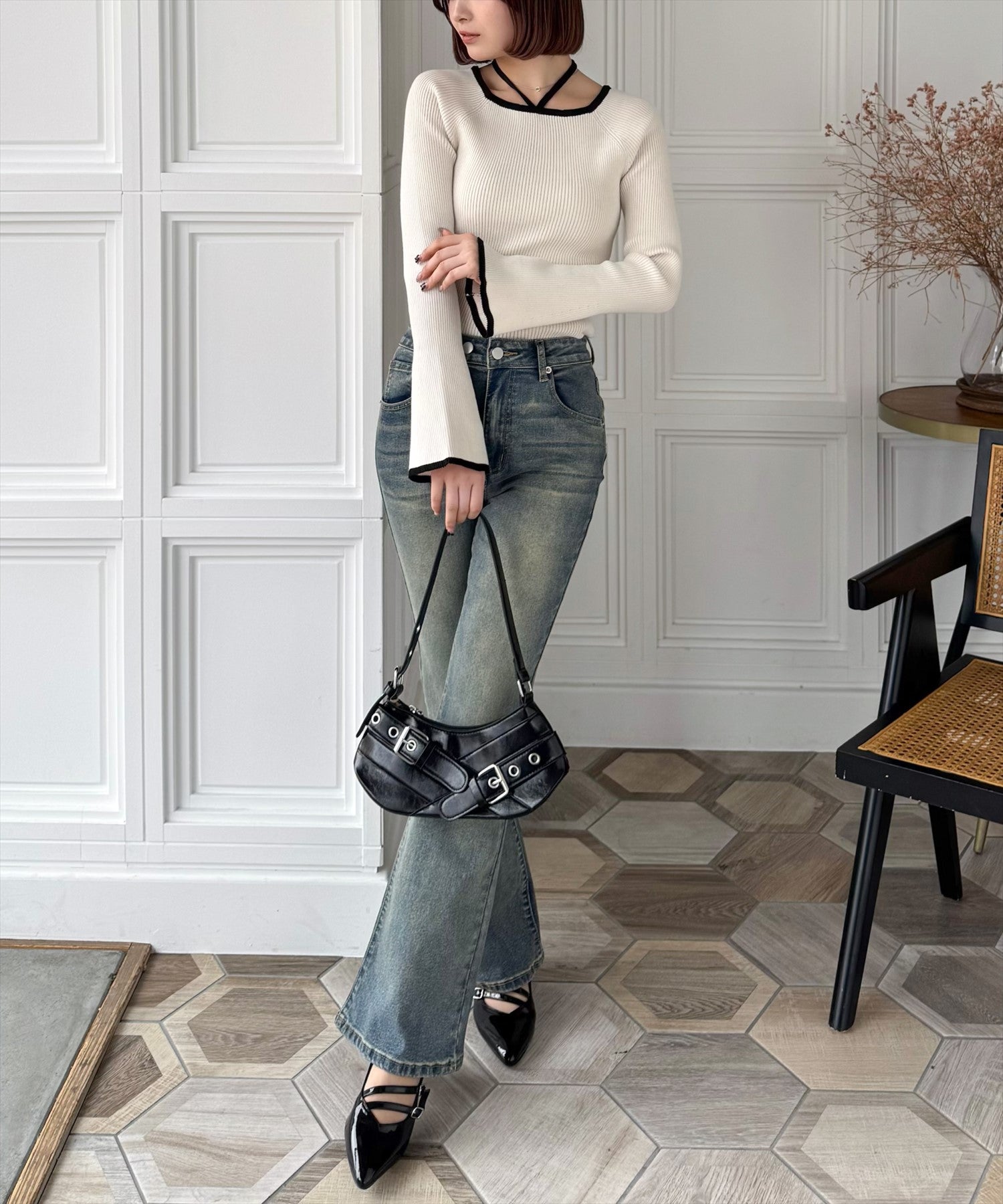 160cm/アイボリー着用