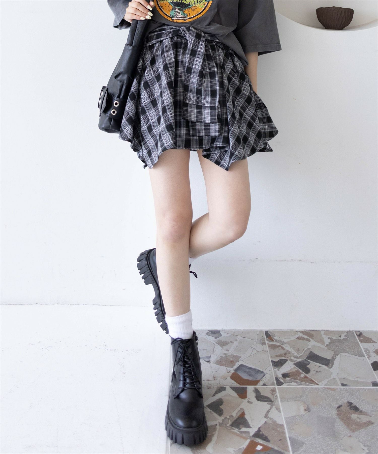 専用24SS エブール ebure リネンシルクチェックラップ風スカート 26SS_02 | ebure(エブール)