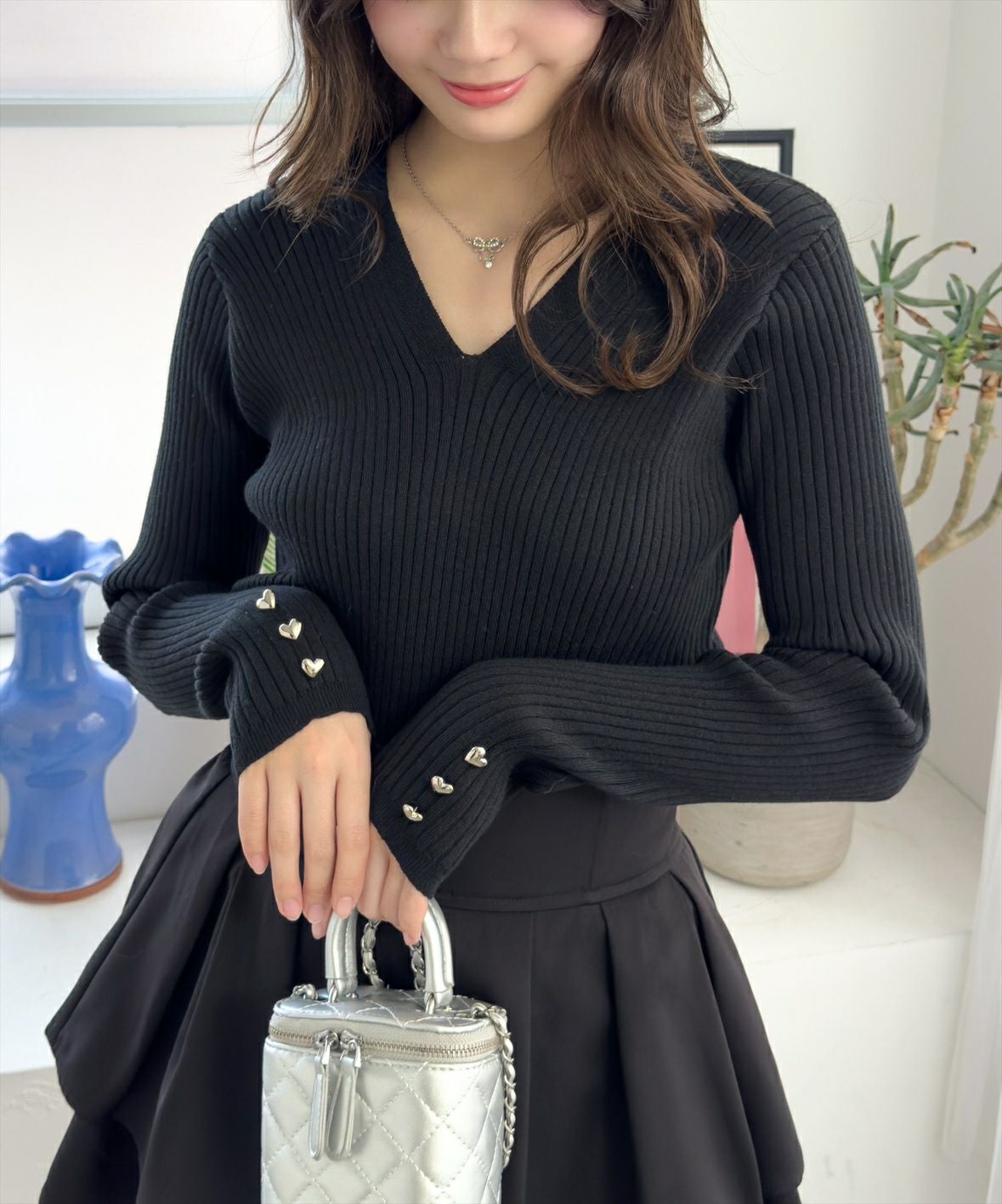CLEAR BASIC≪再入荷≫ハートボタンVネックニットトップス[CL8979