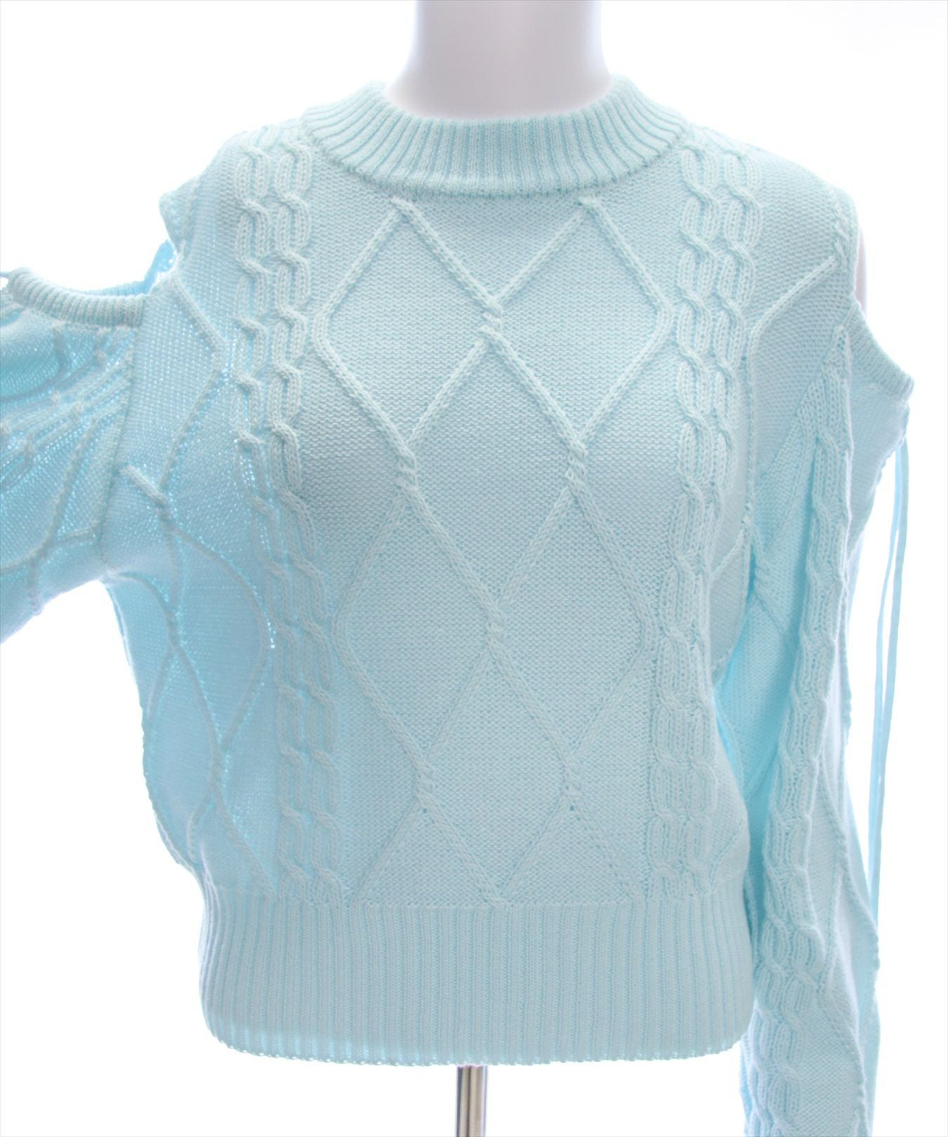 clear オープンショルダーケーブル編みニットトップス[CL8924