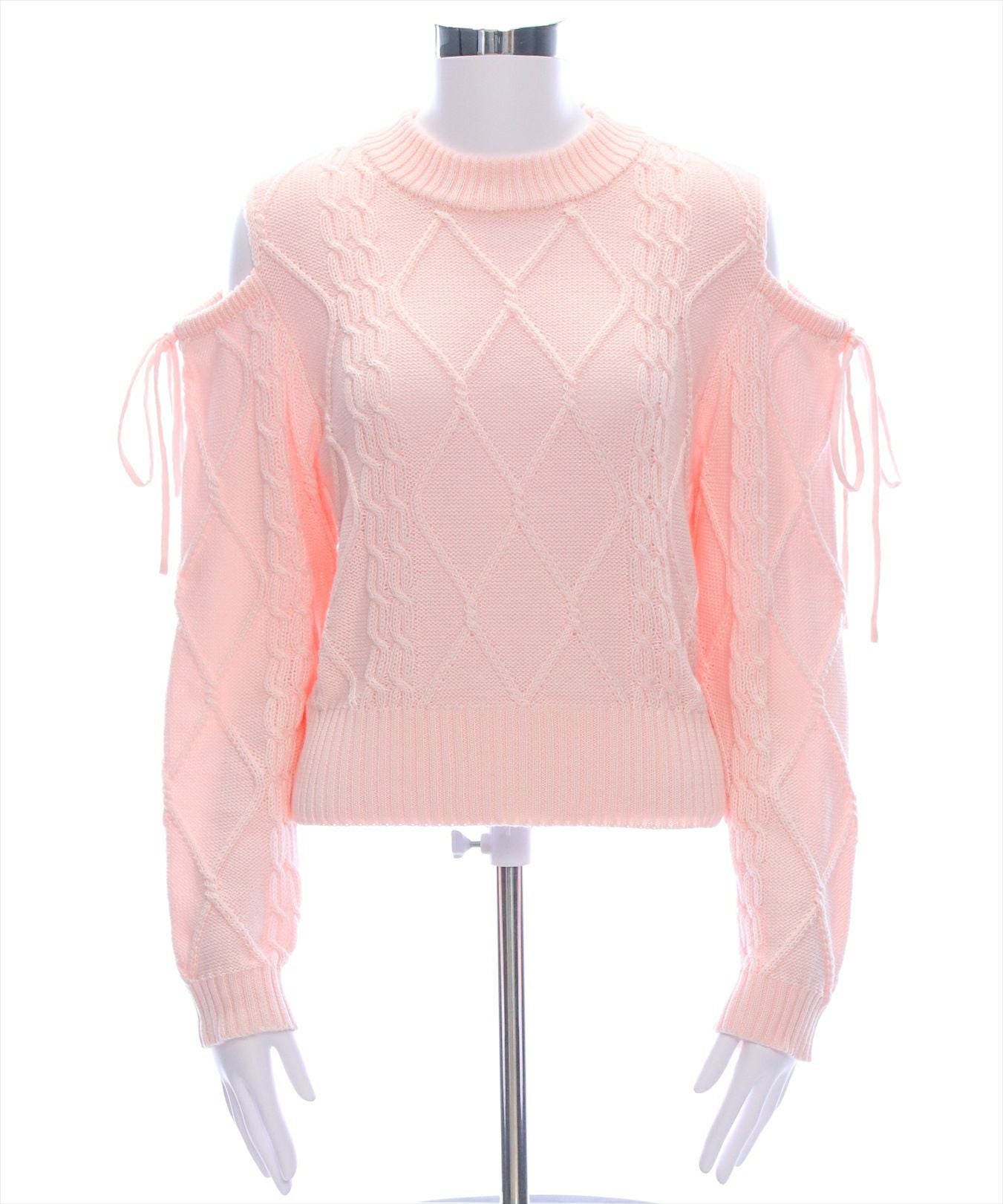 clear オープンショルダーケーブル編みニットトップス[CL8924