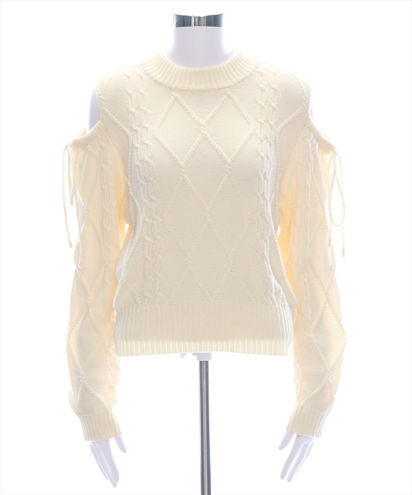 clear オープンショルダーケーブル編みニットトップス[CL8924