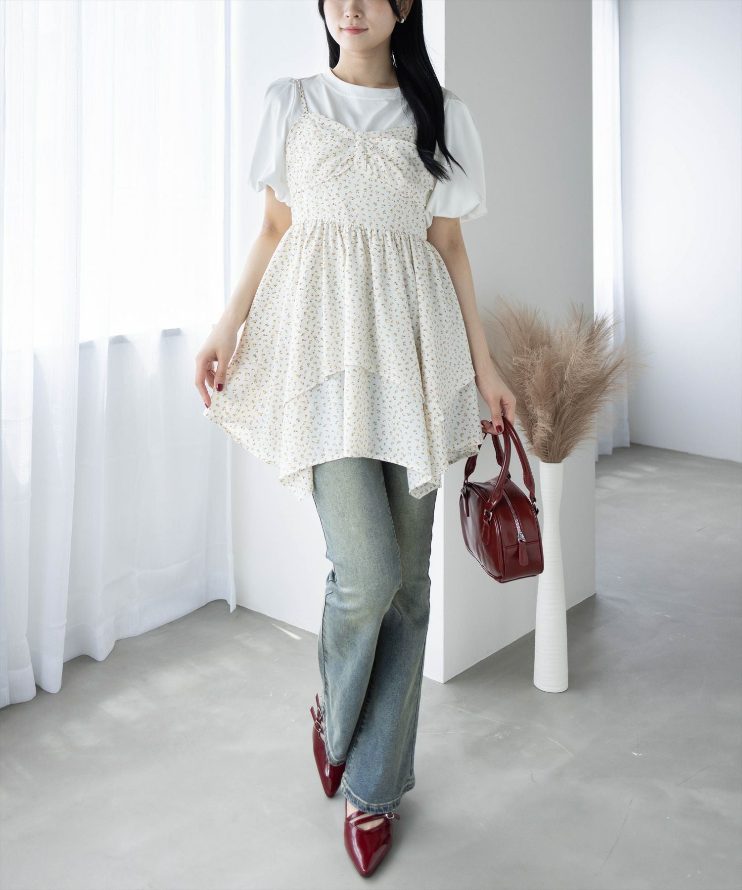 162cm/ホワイトフラワー F着用