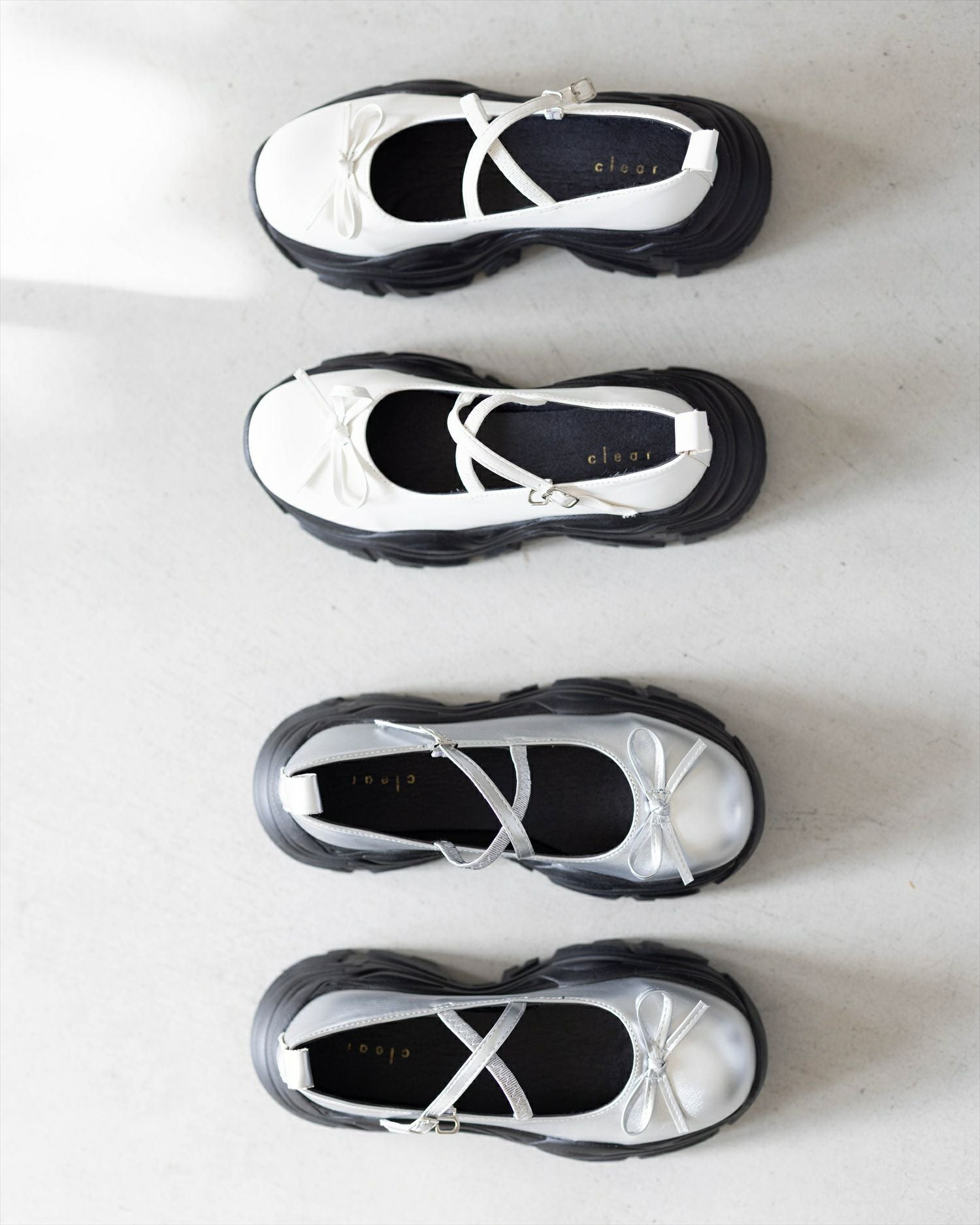 clear≪再入荷≫リボン付き厚底メリージェーンスニーカーサンダル
