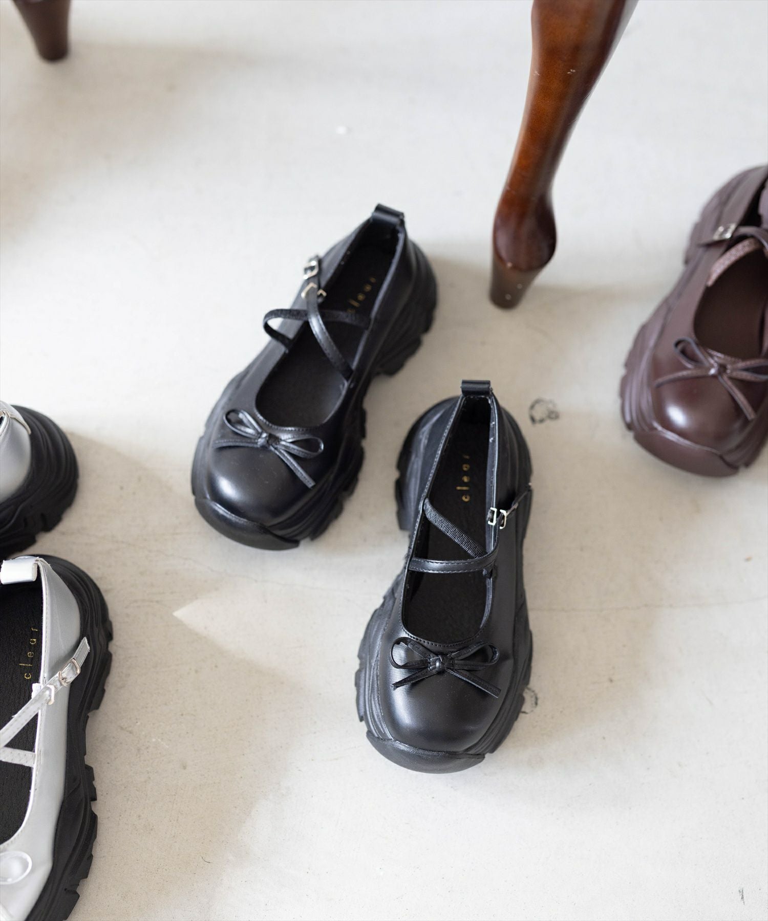 clear≪再入荷≫リボン付き厚底メリージェーンスニーカーサンダル