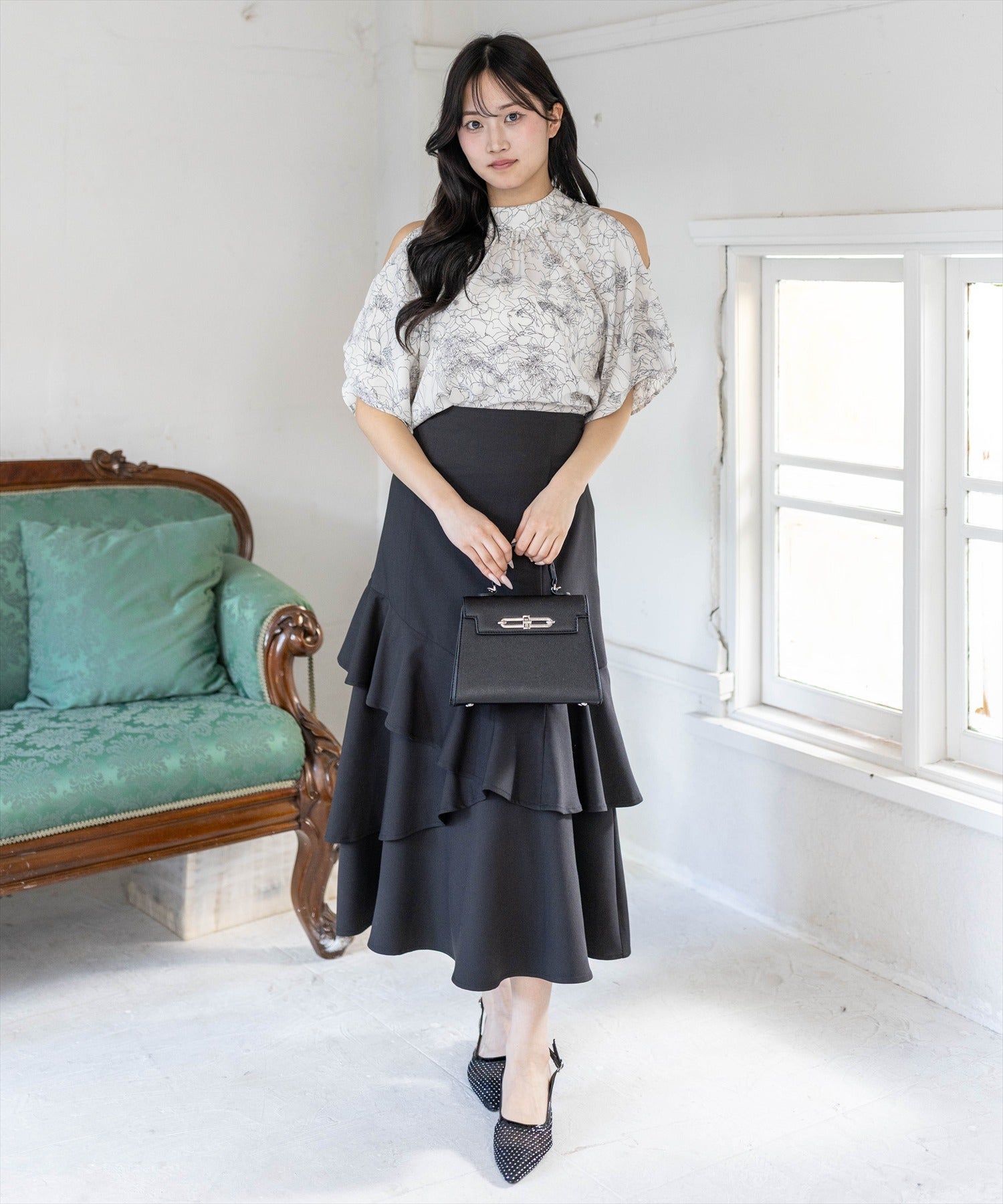 styling/ ワンショルダーフレアブラウス(値下げ中) CLEAR BASIC≪再入荷≫オープンショルダーフレアスリーブブラウス