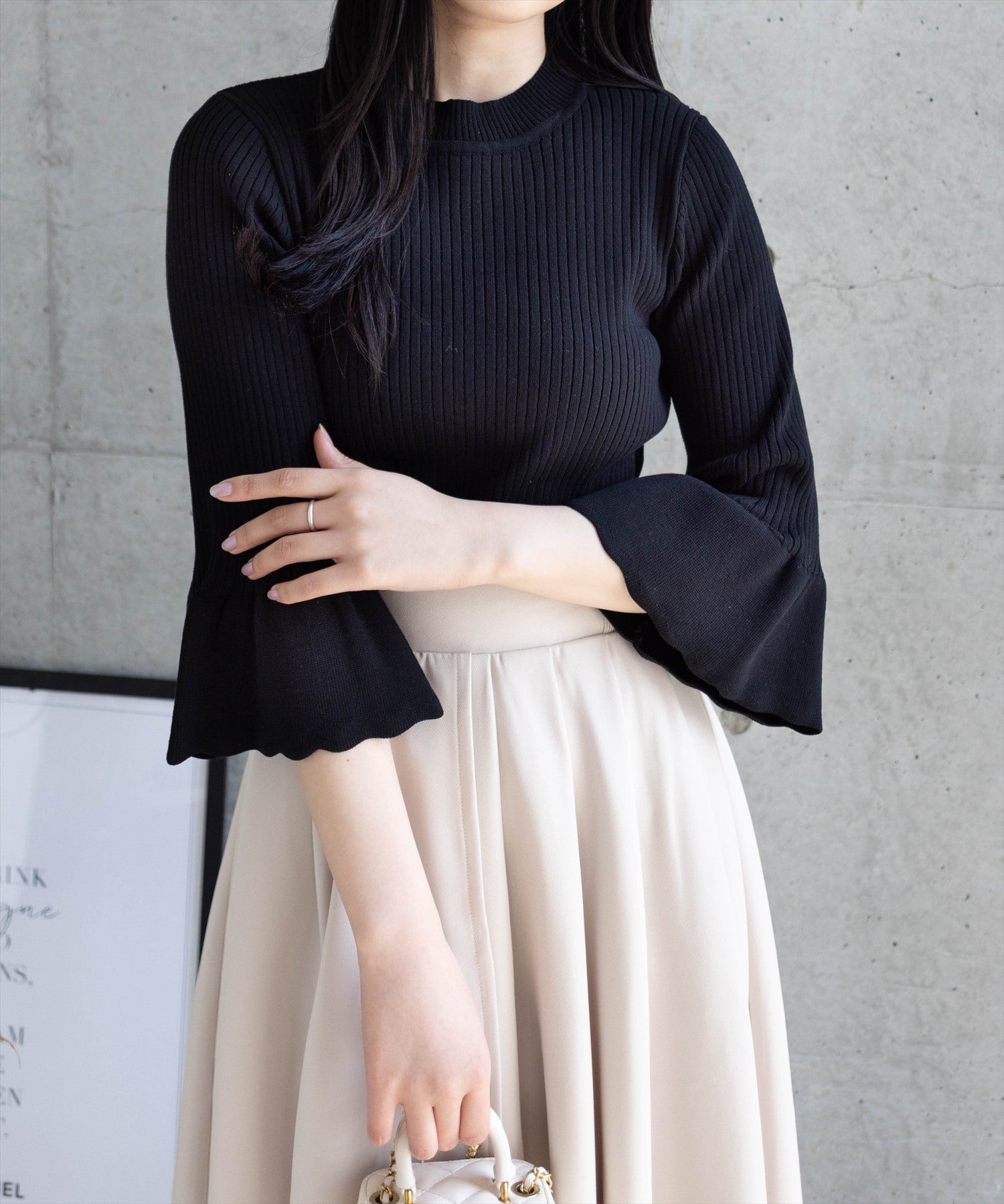 CLEAR BASIC≪再入荷≫五分袖スカラップニットトップス[CL9113