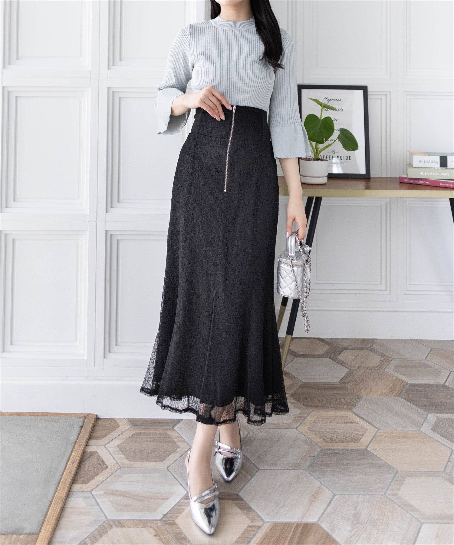 CLEAR BASIC≪再入荷≫五分袖スカラップニットトップス[CL9113