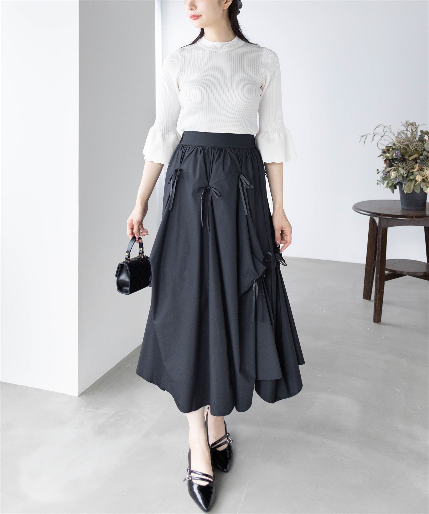CLEAR BASIC≪再入荷≫五分袖スカラップニットトップス[CL9113
