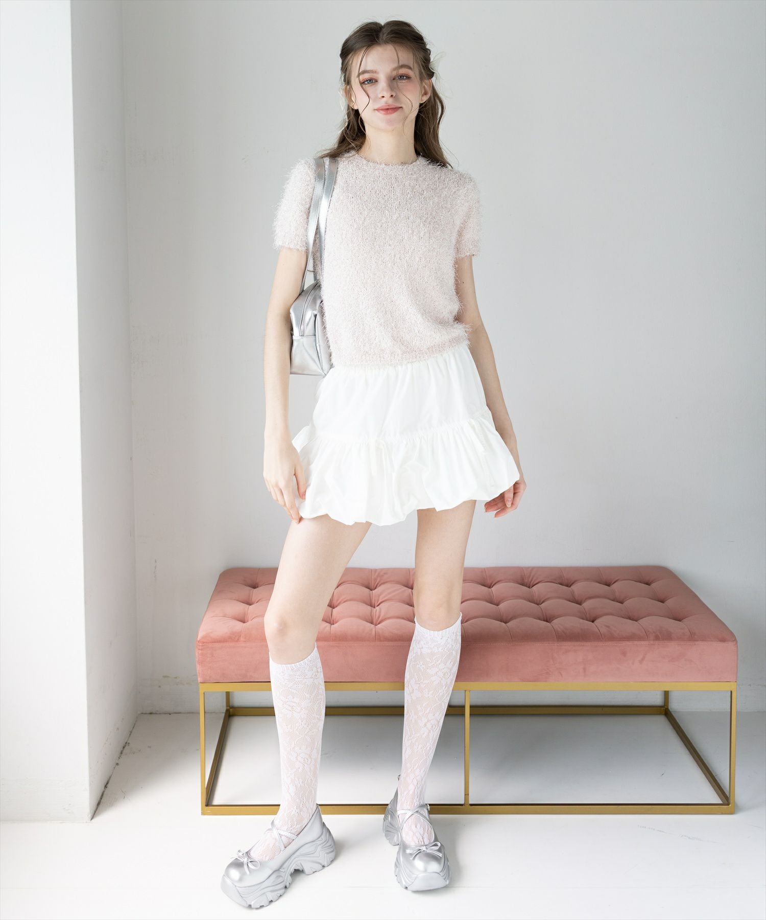 CLEAR BASIC ラメシャギー半袖ニットトップス[CL9223] | レディース