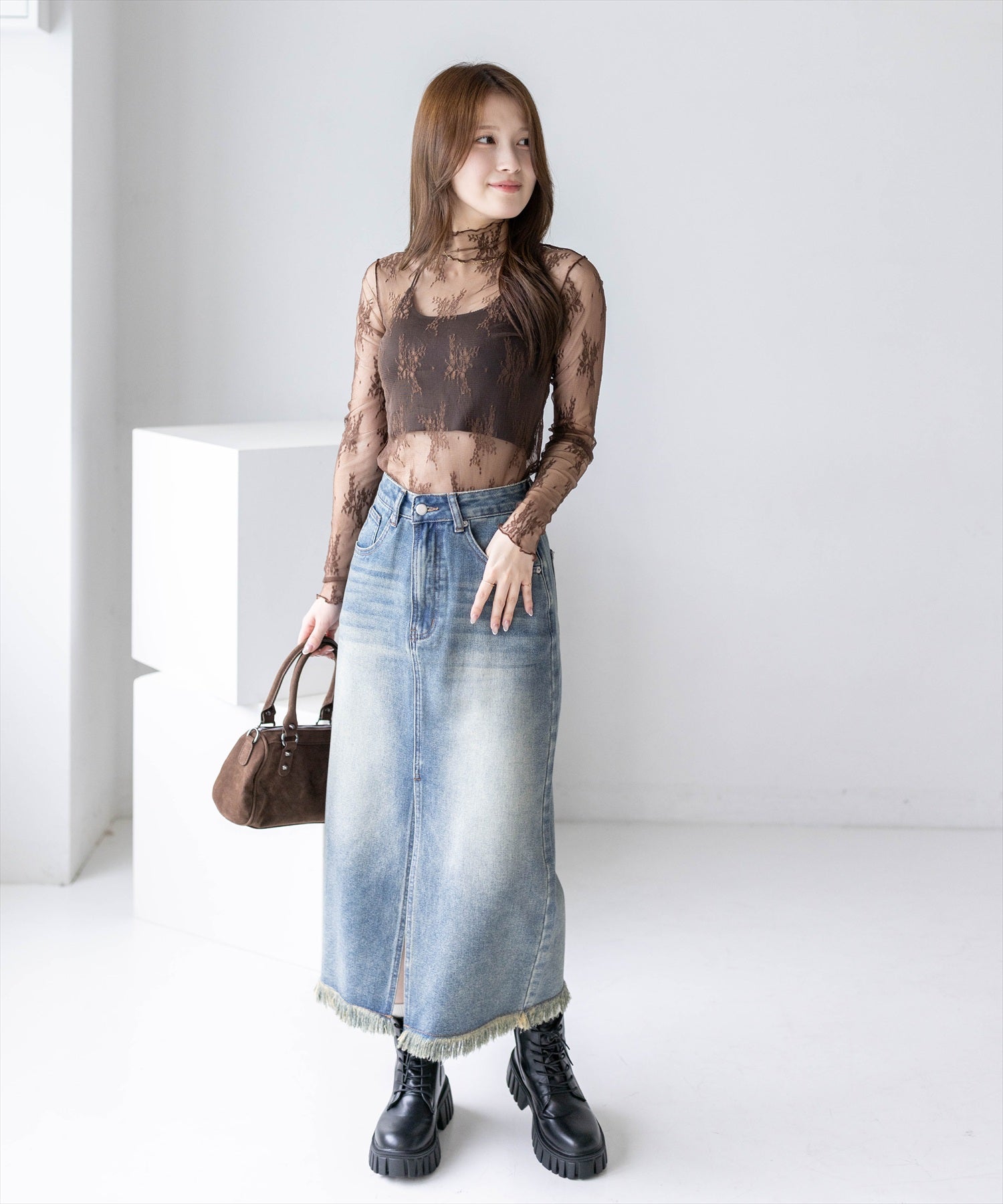 163cm/ブラウンフラワー着用