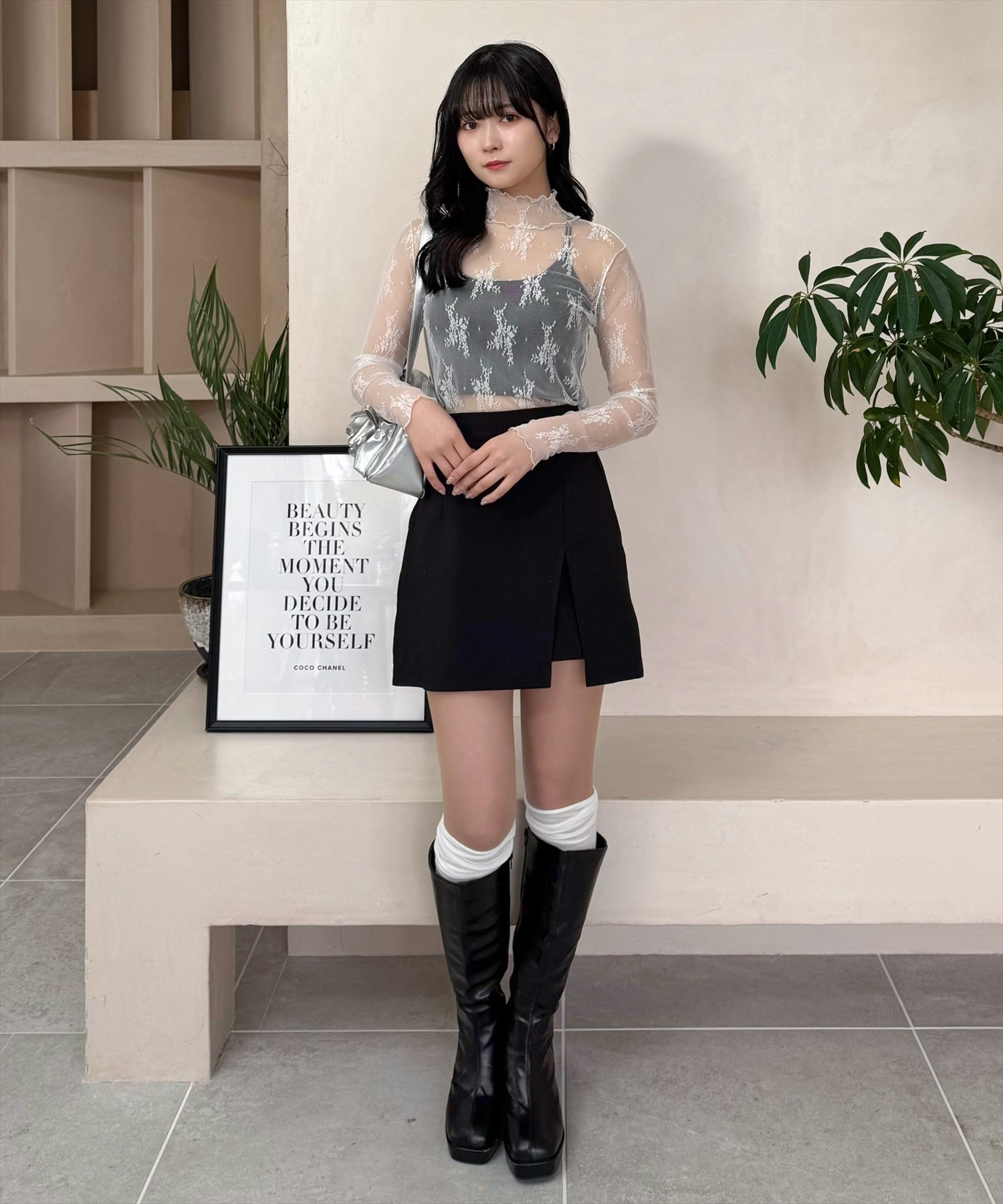 162cm/オフホワイトフラワー着用