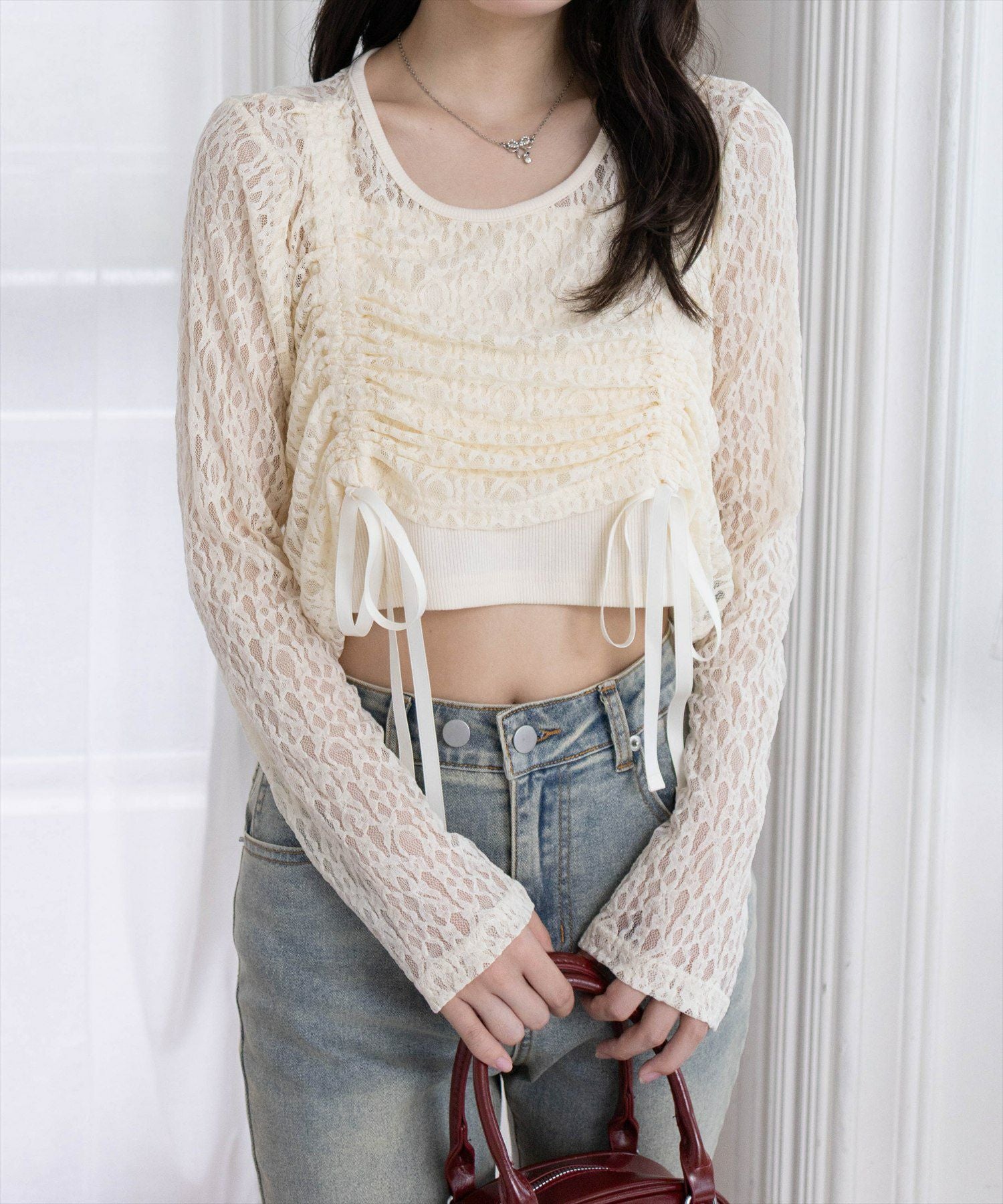 clear≪再入荷≫ドロストリボンレーストップス＆キャミセット[CL9126