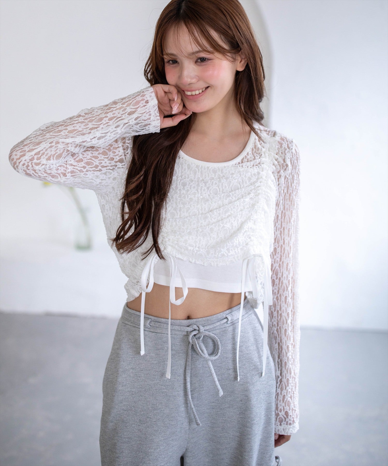 clear≪再入荷≫ドロストリボンレーストップス＆キャミセット[CL9126