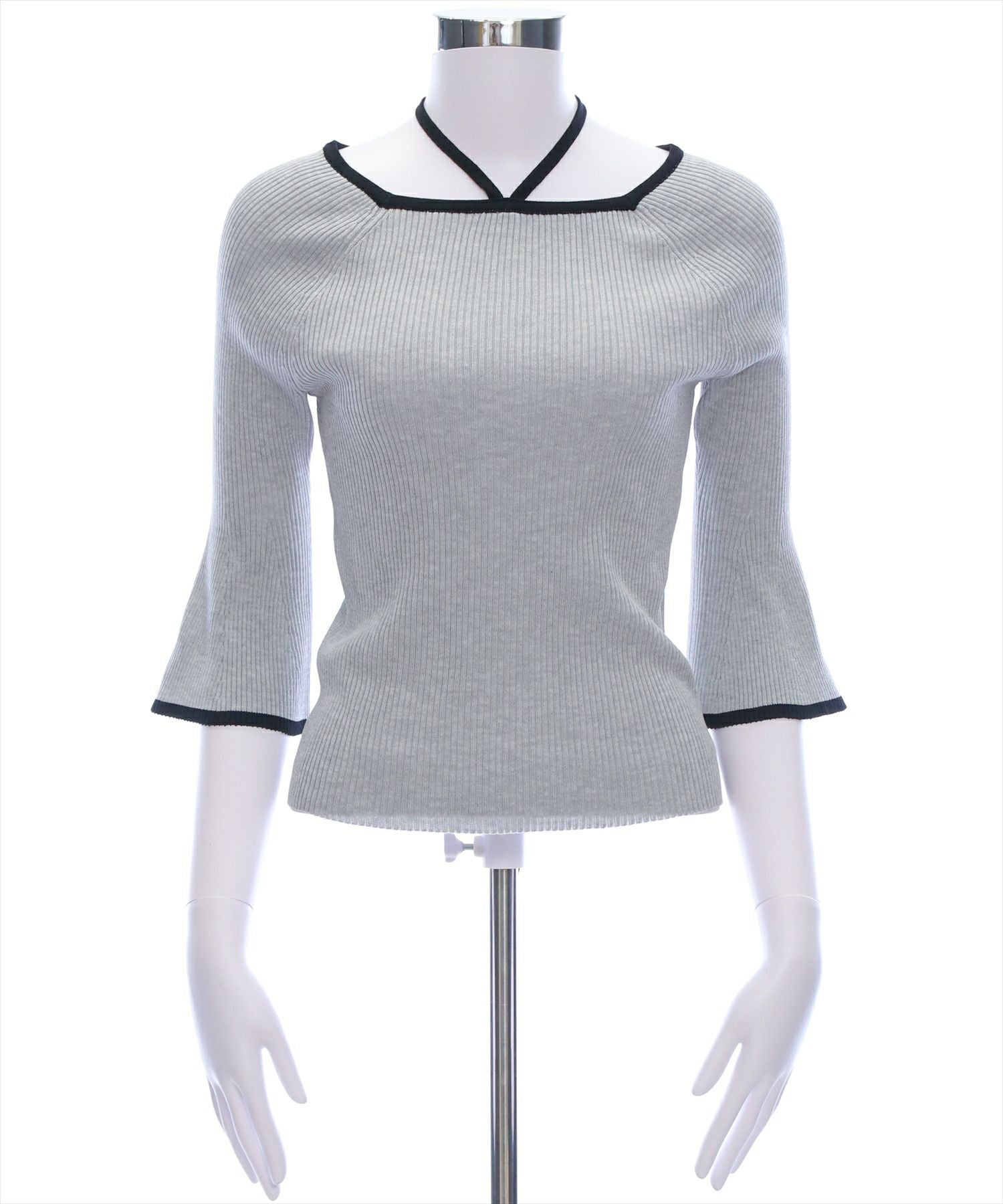 CLEAR BASIC≪再入荷≫バックリボン配色フレアスリーブ5分袖ニット