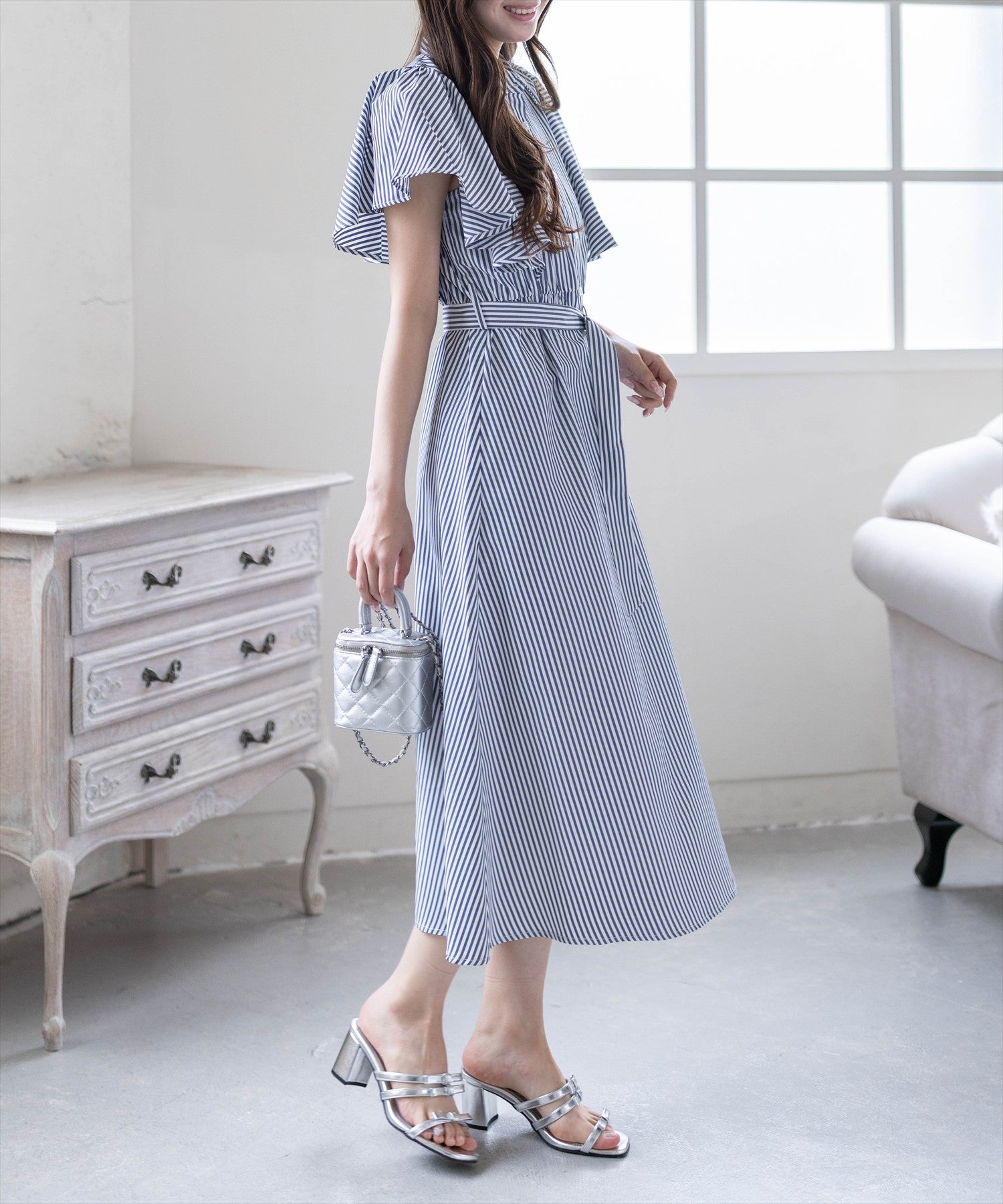 CLEAR BASIC≪再入荷≫ウエストベルトフリルスリーブワンピース[CL9106
